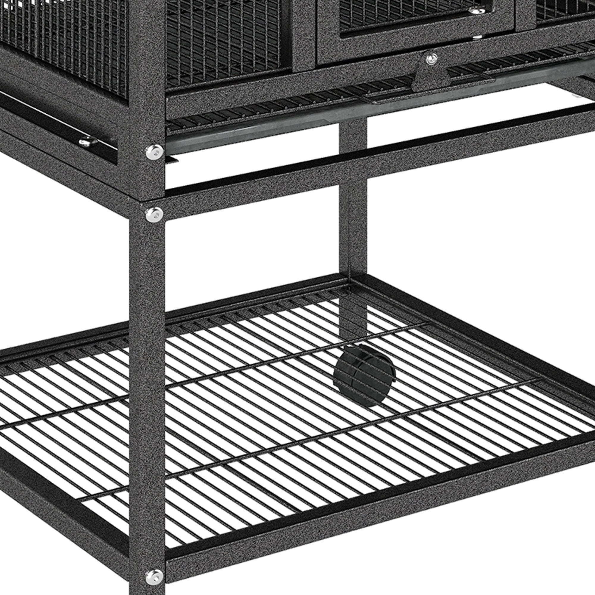 Uforic 41" Metal Birdcage with Rolling Stand and Castor Wheels, Large Parrot Cage with 2 Perches and 2 Feeders, Spacious Storage Tray, Black - Image 9