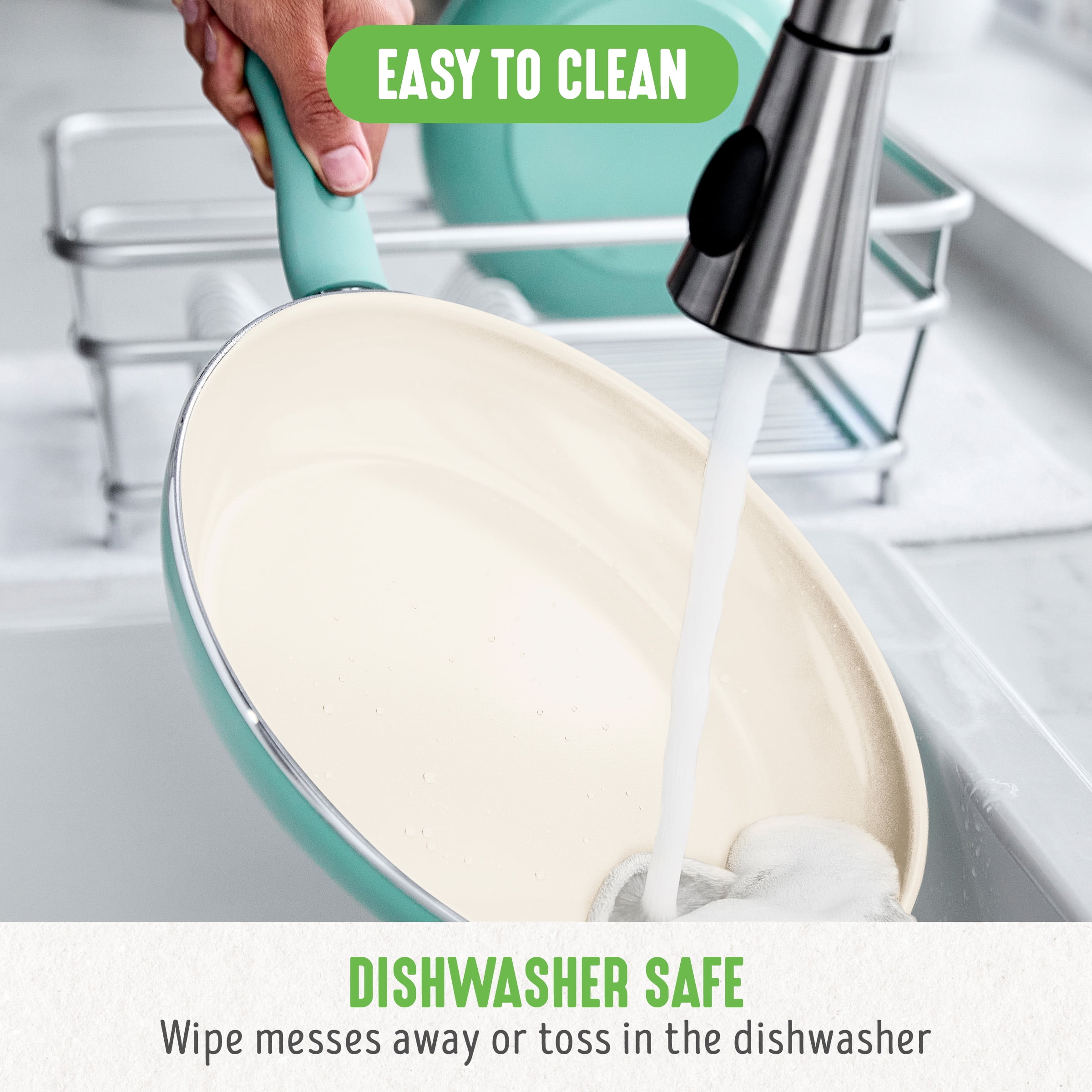 GreenLife 18-Piece Ceramic Nonstick Cookware Set, Dishwasher Safe, Soft Grip Handles, Turquoise - Image 3