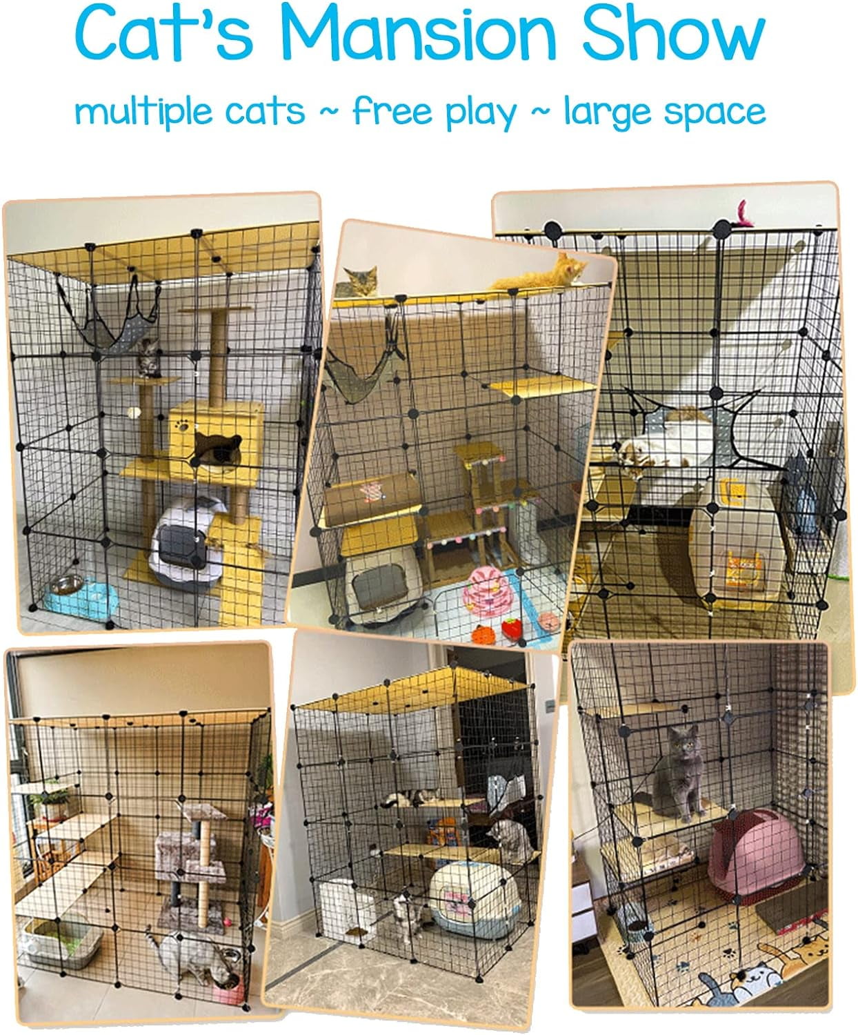 DIY Cat Cage Detachable Metal Wire Enclosure with Two Ladders, Kennels Playpen, Crate Large Exercise Place for 1-4 Cat - Image 5