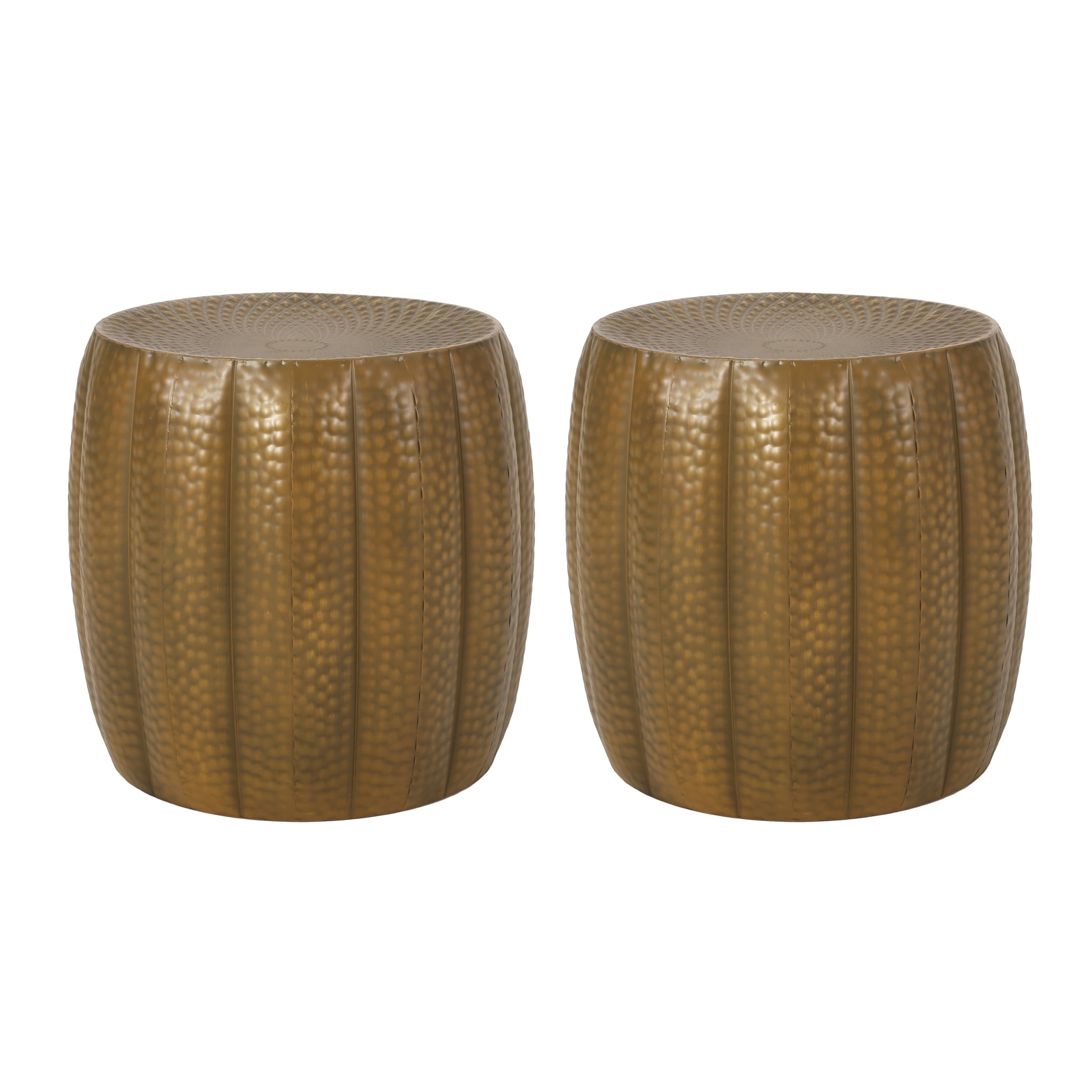 Noble House Perrotto Metal Mandala Pumpkin Side Tables, Set of 2, Brushed Antique Gold - Image 2