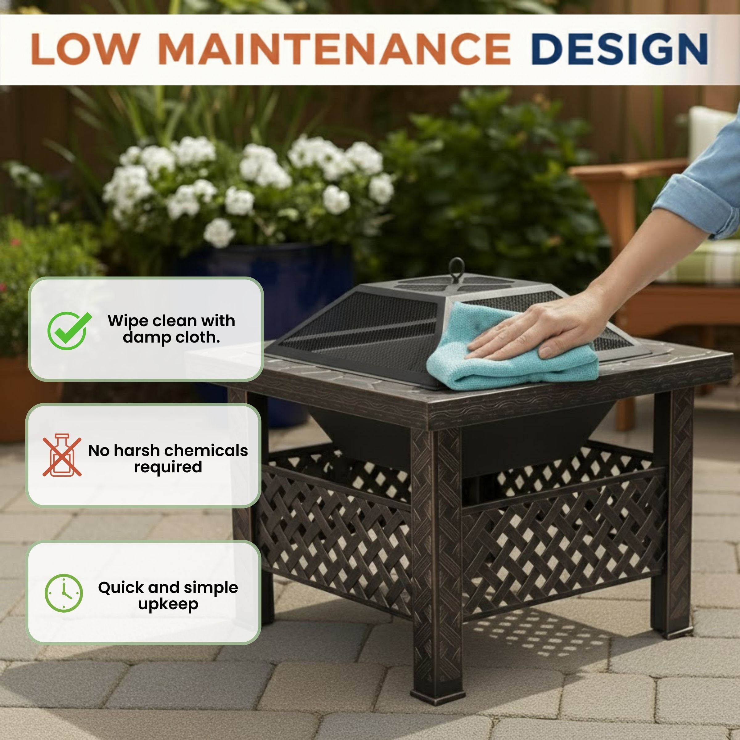 Pure Garden 26-Inch Outdoor Fire Pit with Screen, Cover, and Poker (Bronze) - Image 3