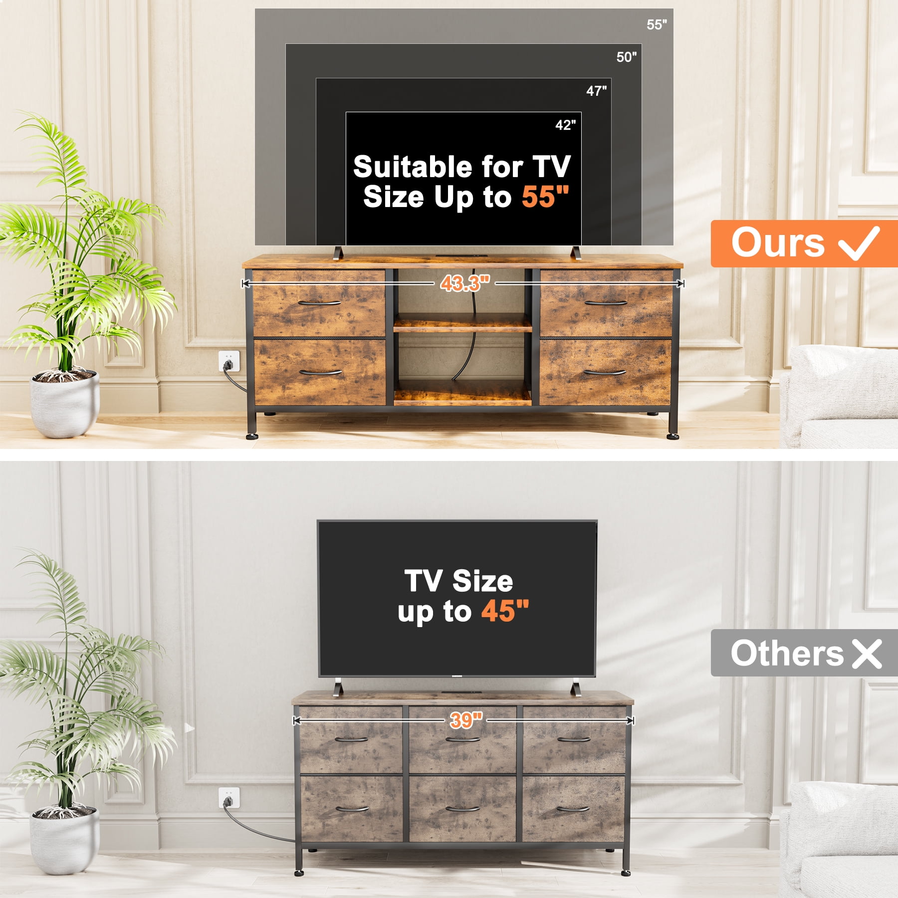 GIKPAL Dresser TV Stand, Dressers for Bedroom TV Stand 4 Drawers with Power Outlet for 50" TV Chest of Drawers for Living Room, Brown - Image 9