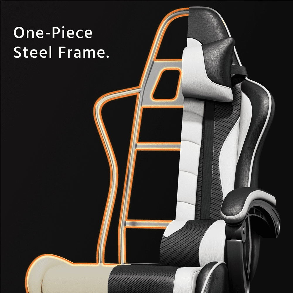 Alden Design Ergonomic Gaming Chair with Slide Out Footrest, Black/White - Image 5