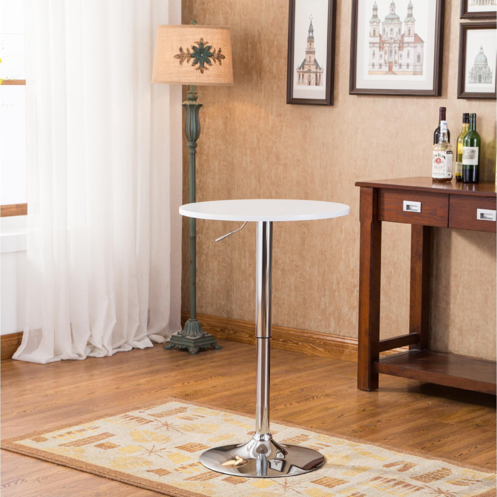Roundhill Furniture Baxton White Adjustable Height Wood and Chrome Metal Bar Table and 2 Chrome Air Lift Adjustable Swivel Stools Set - Image 10
