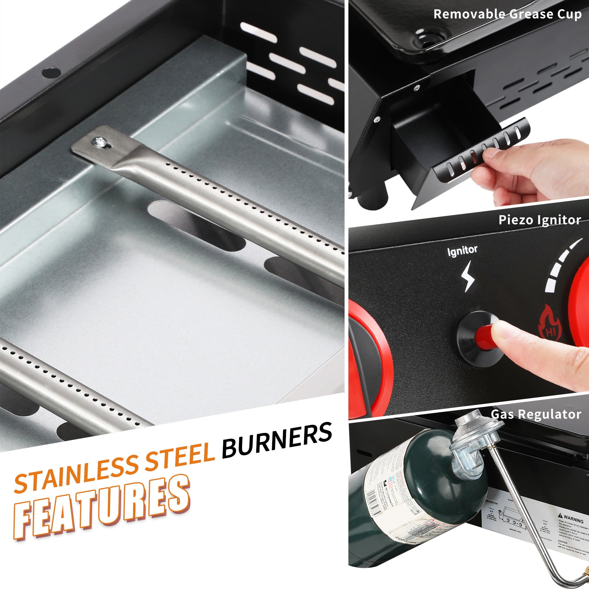 Royal Gourmet 18" PD1203A 2-Burner Portable Countertop Griddle, 16,000 BTU Gas Grill Griddle - Image 3