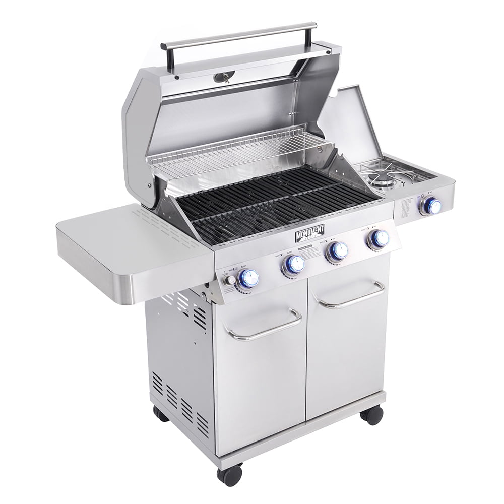 Monument Grills 4 Burner Dual Fuel Gas Grill with Stainless Steel Cabinet, Side Burner, Clear View Lid and LED Controls, 60,000 BTU - Image 3