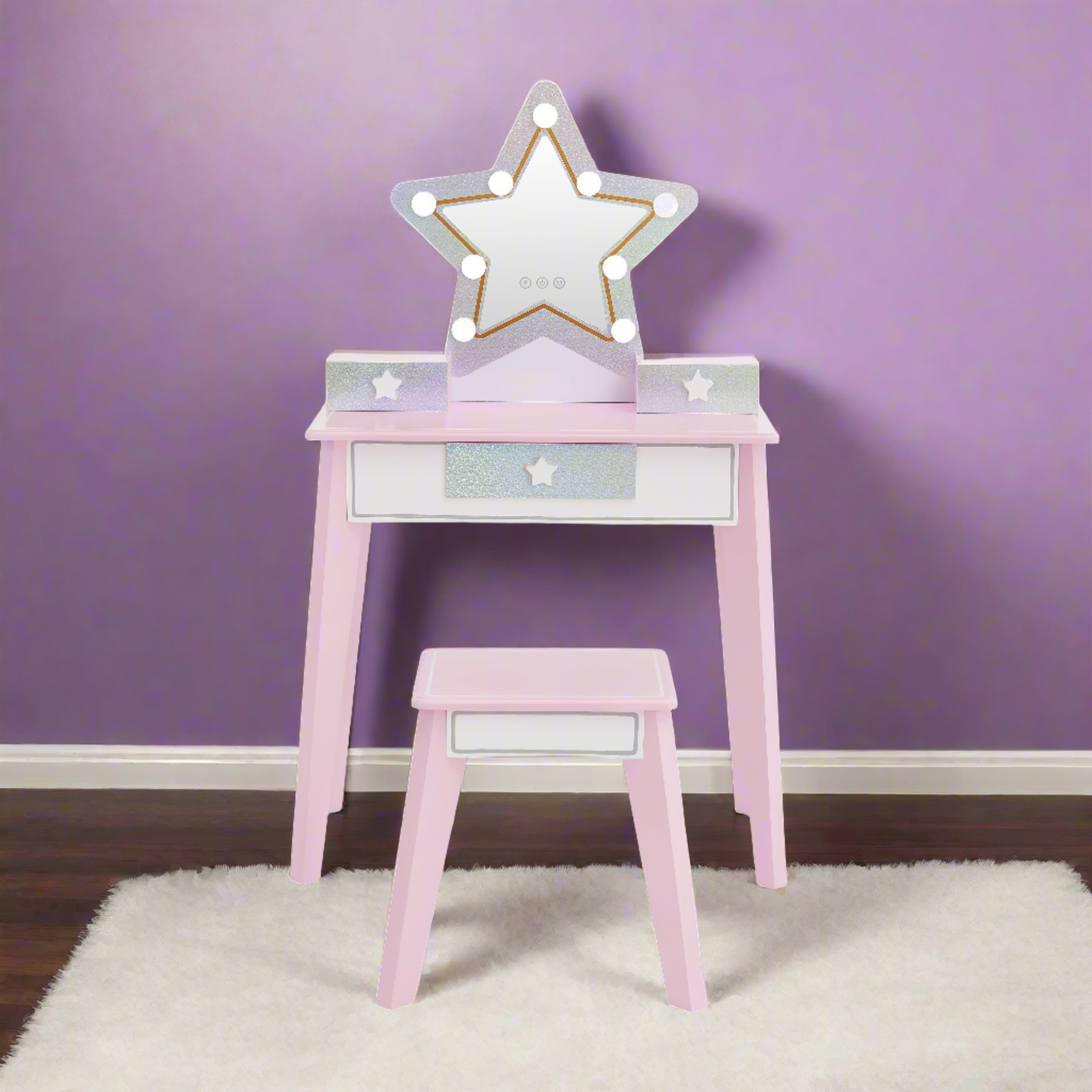 Fantasy Fields Little Princess Star Vanity with LED Lights and Mirror, Lavender - Image 2