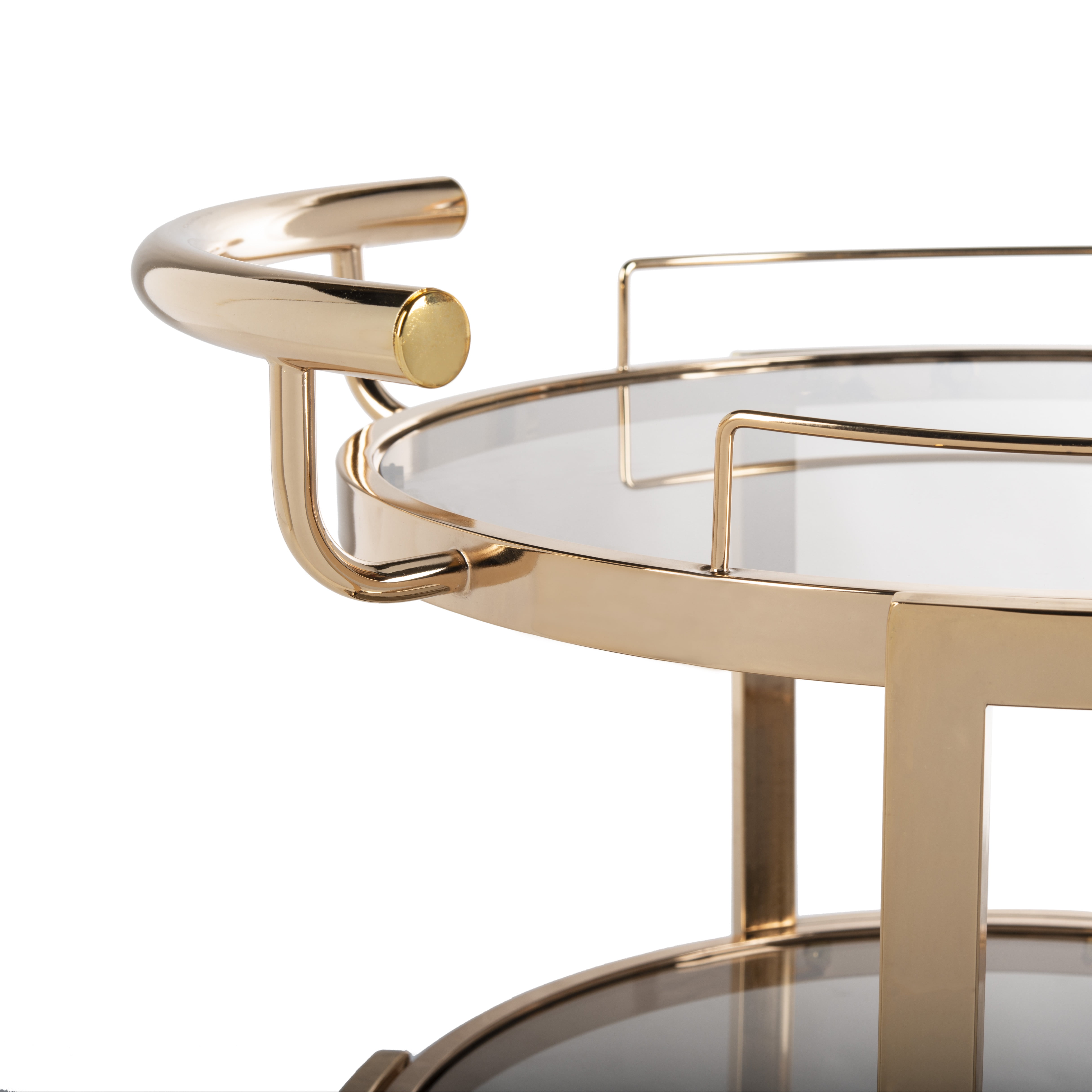 SAFAVIEH Tio 3 Tier Modern Glam Round Bar Cart with Wine Rack, Gold/Tinted Glass - Image 4