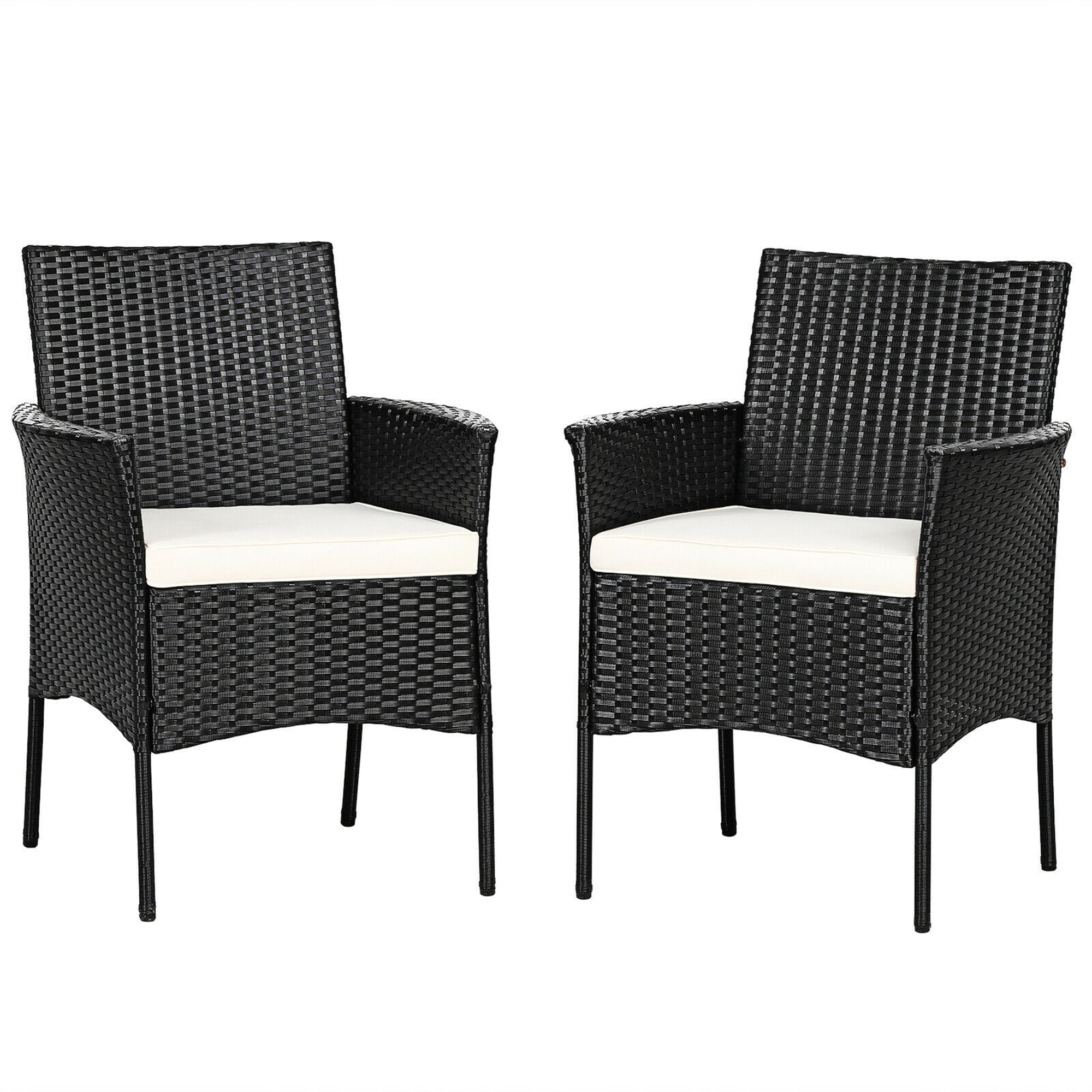 Gymax 2PCS Patio Rattan Arm Dining Chair Cushioned Sofa Furniture Black - Image 9