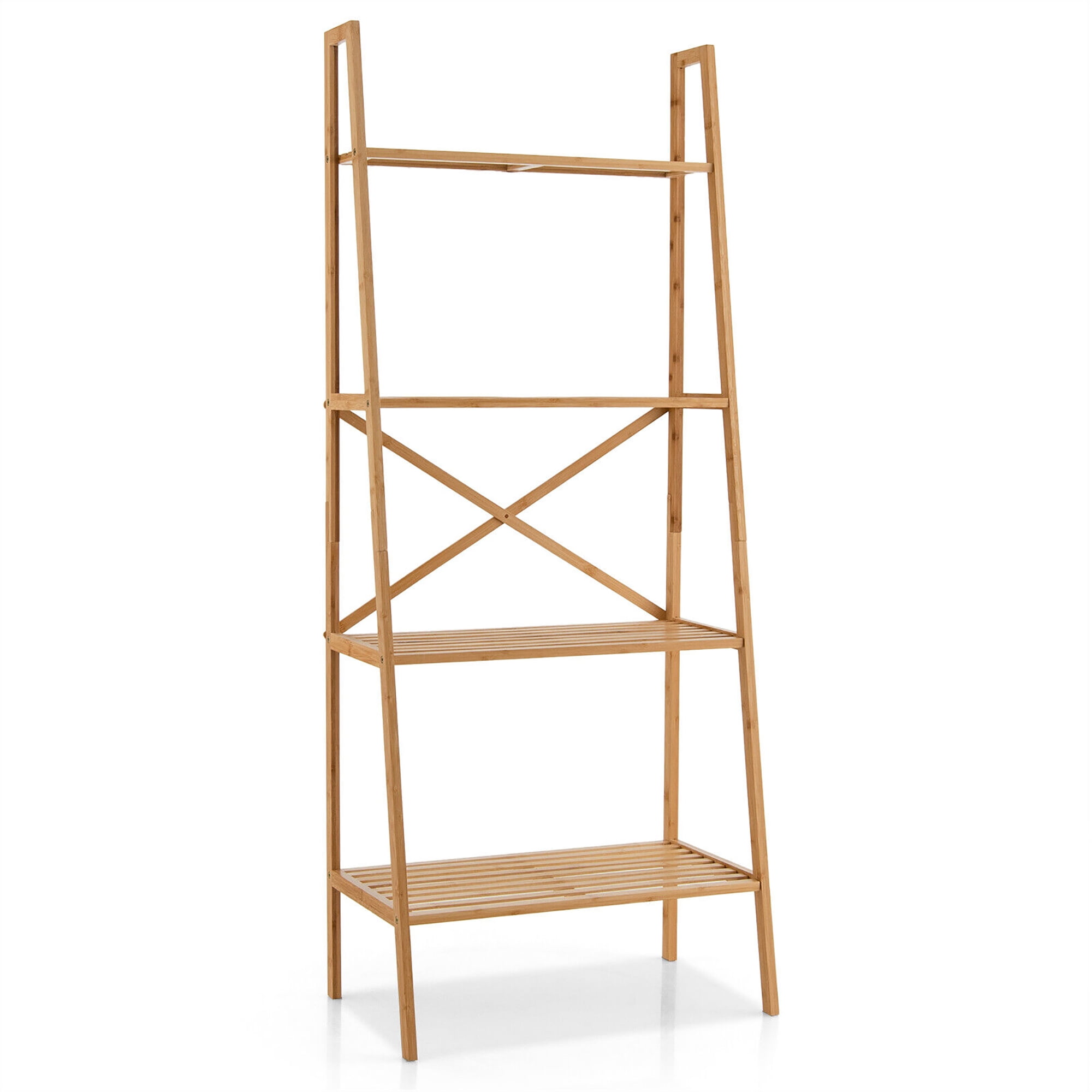 Gymax 4-Tier Bamboo Ladder Bookshelf 58'' Display Shelf Storage Rack Plant Flower Stand - Image 6