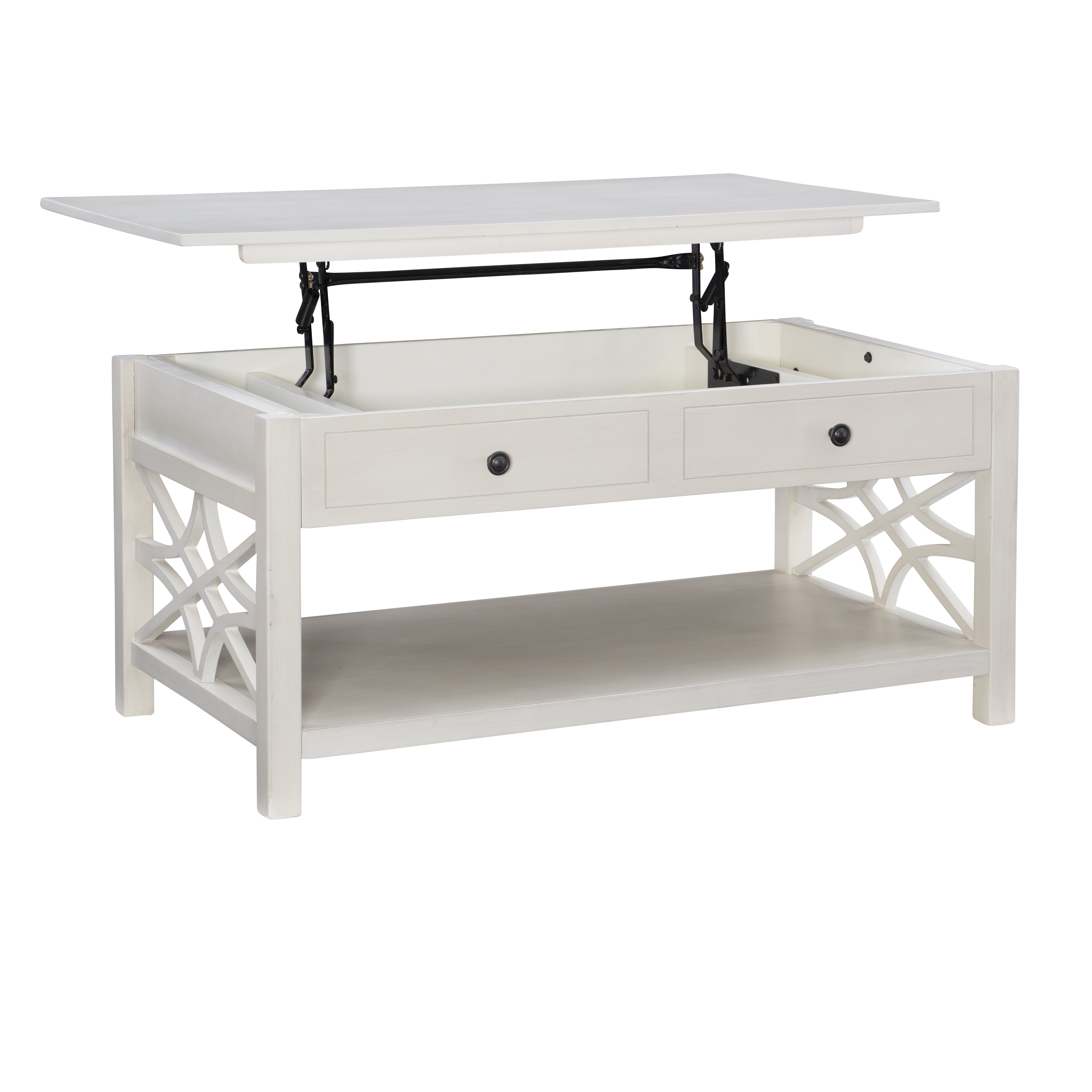 Linon Lift Top Storage Pine Wood Coffee Table, White - Image 9