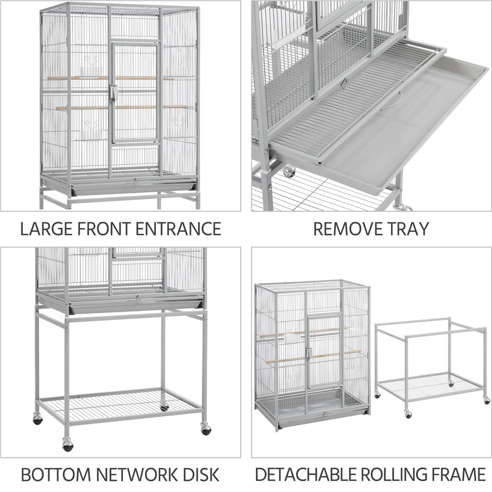 Renwick 53.5"H Large Rolling Metal Pet Cage with Detachable Stand,Light Gray - Image 5
