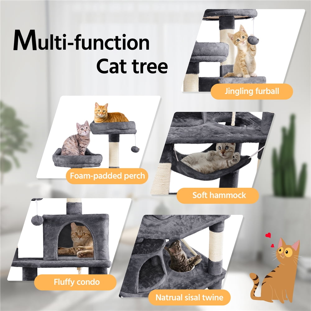 Alden Design 62" Tall Double Condo Cat Tree and Scratching Post Tower, Dark Gray - Image 14