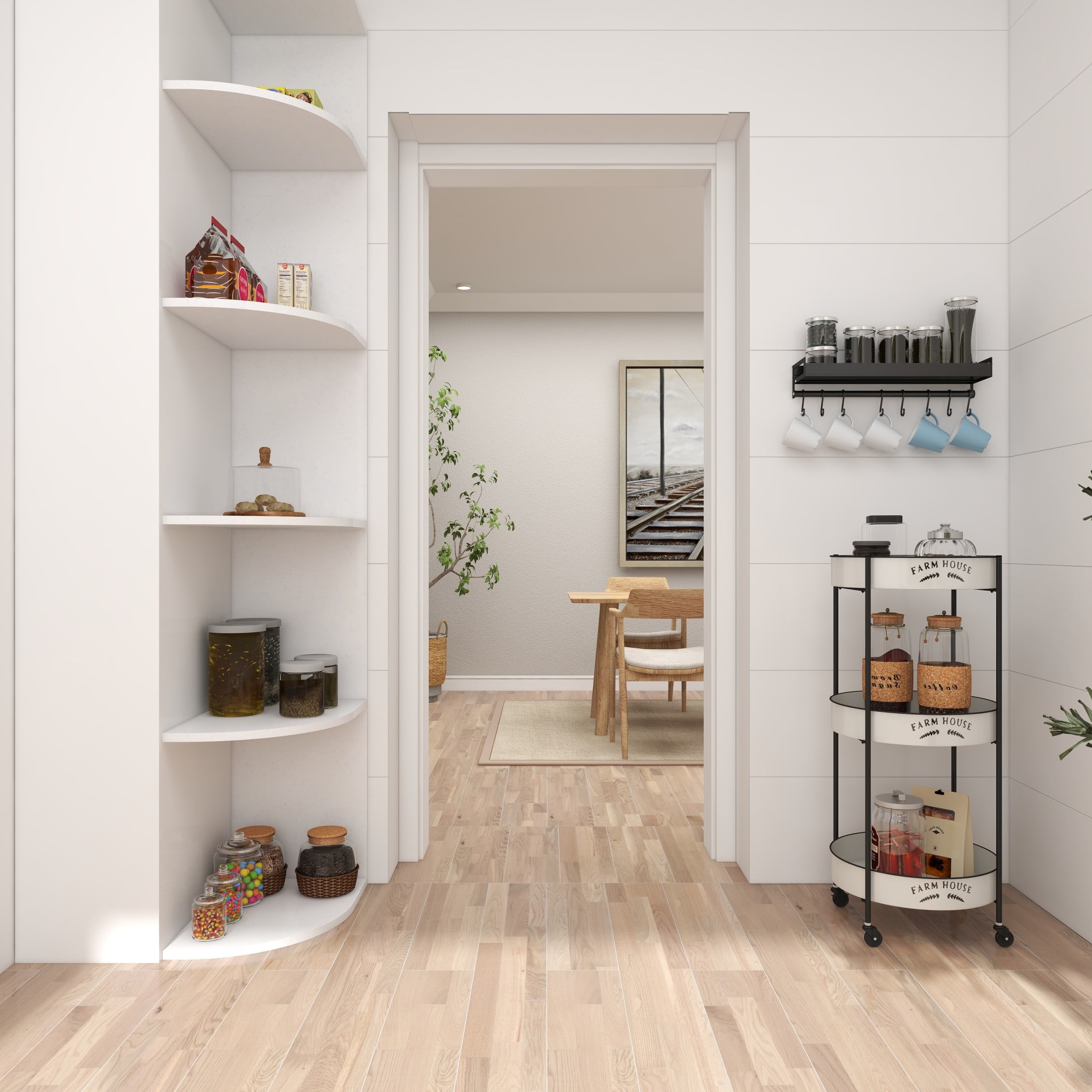 DecMode 16" x 34" White Metal Kitchen Rolling 3 Shelves Bar Cart with Wheels, 1-Piece - Image 5