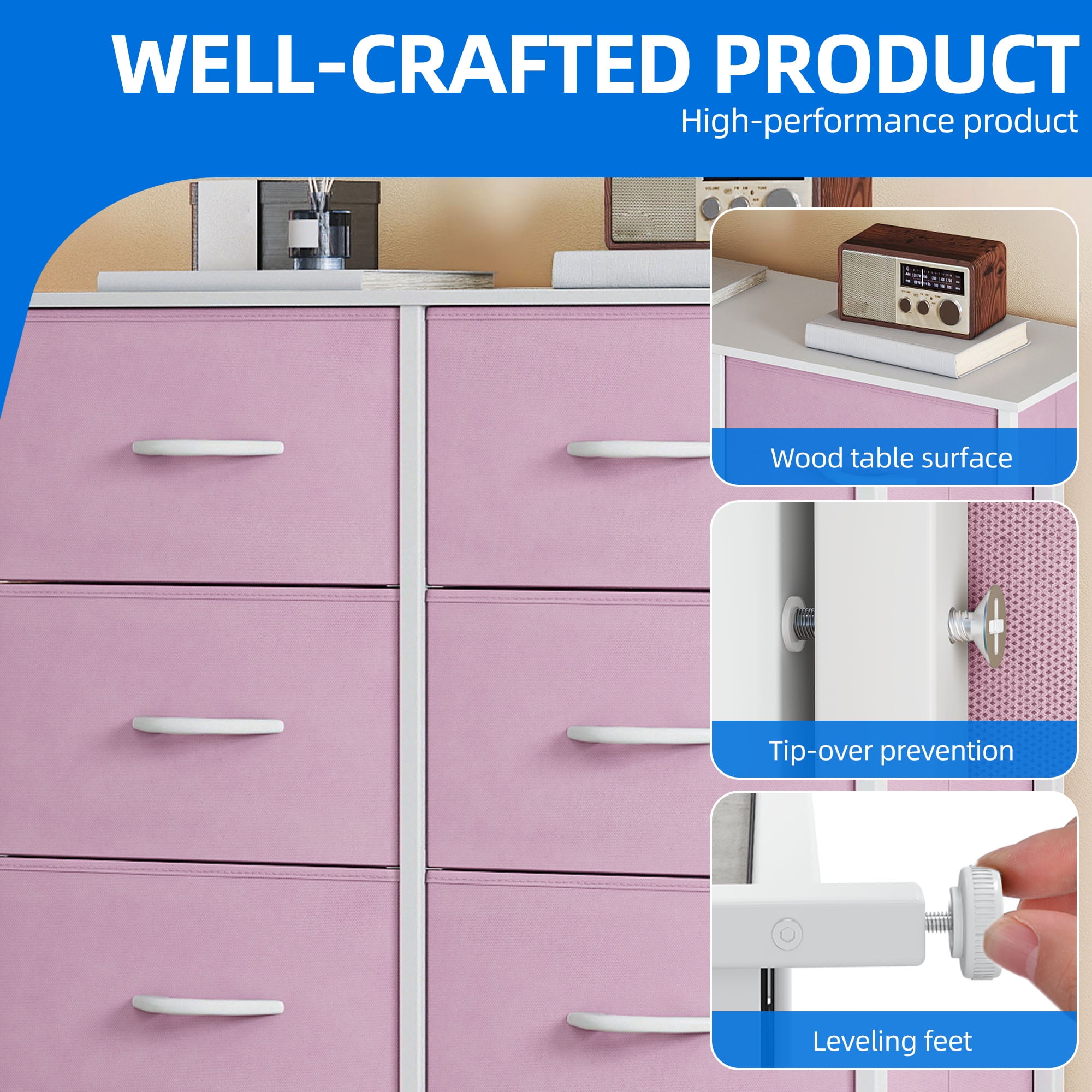 DEXTRUS 8-Drawer Fabric Dresser for Adults, Pink Storage Organizer for Bedroom, Closet & Living Room - Image 10