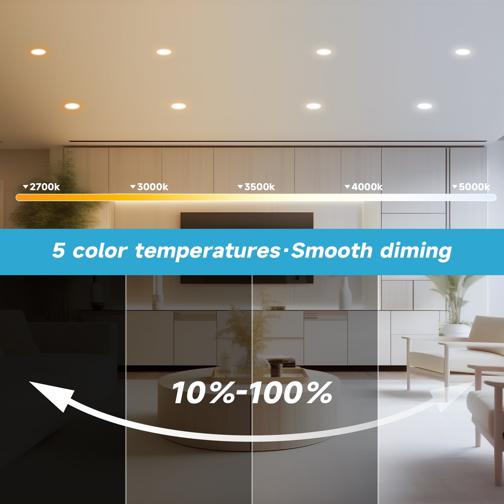 DAYBETTER 24 Pack LED Recessed Ceiling Light Modern,5CCT 6 inch Ultra-Thin with Junction Box, 2700K-5000K Selectable, Dimmable,Lighting - Image 2