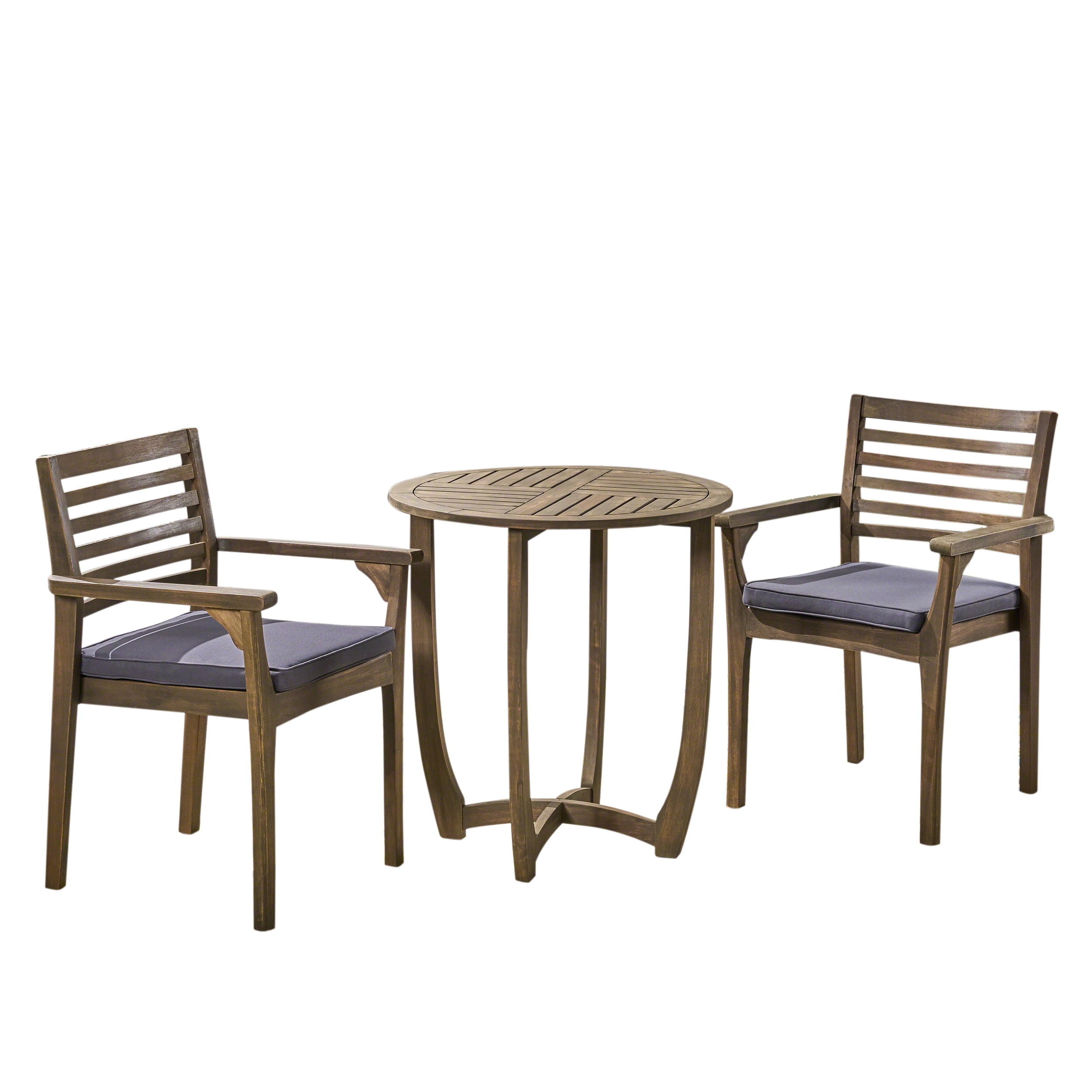 Noble House Casa 3 Piece Outdoor Acacia Wood Bistro Set in Gray and Dark Gray - Image 2