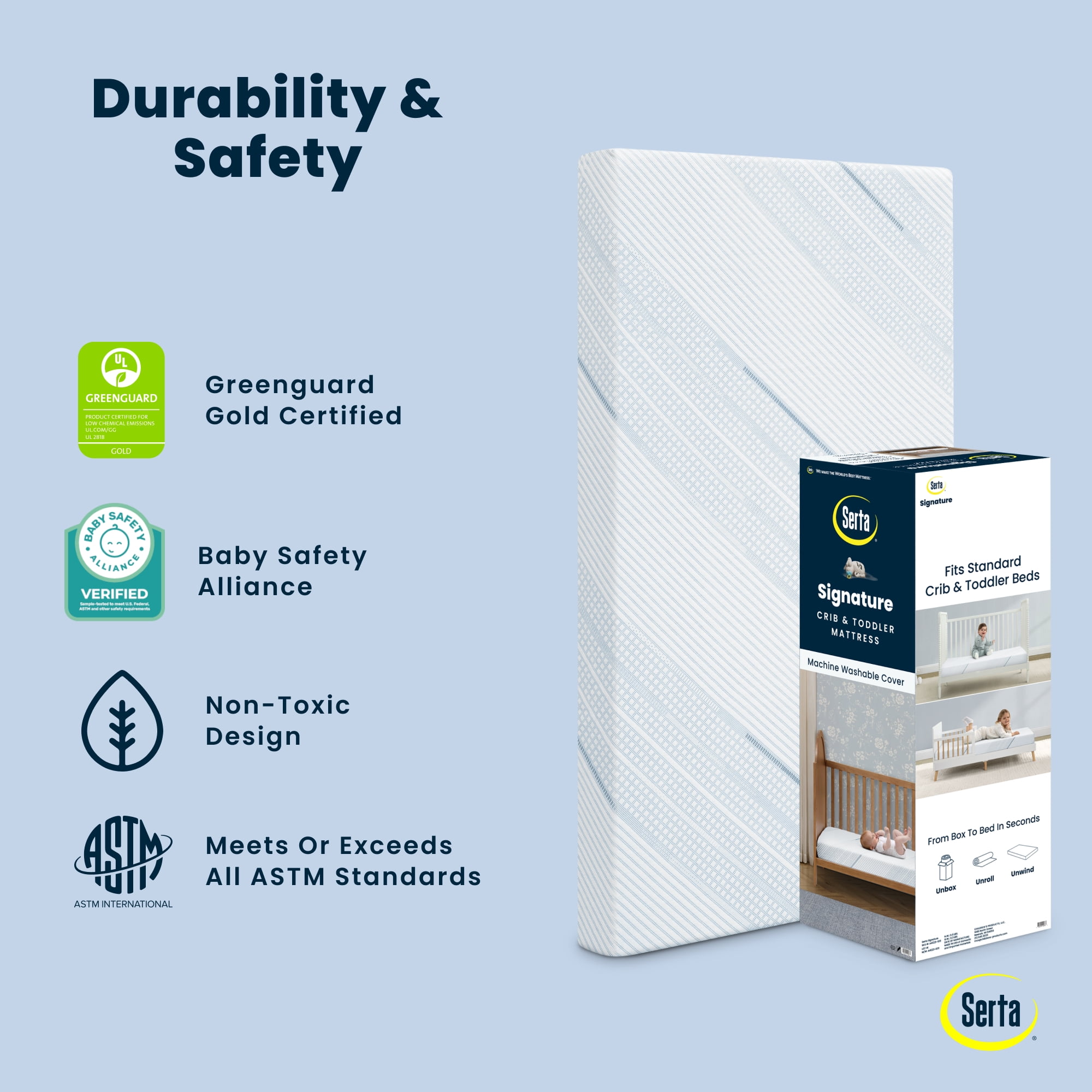 Serta Signature Dual Sided 5" Crib /Toddler Mattress in a Box, GREENGUARD Gold, Firm Plant-Based Foam - Image 2