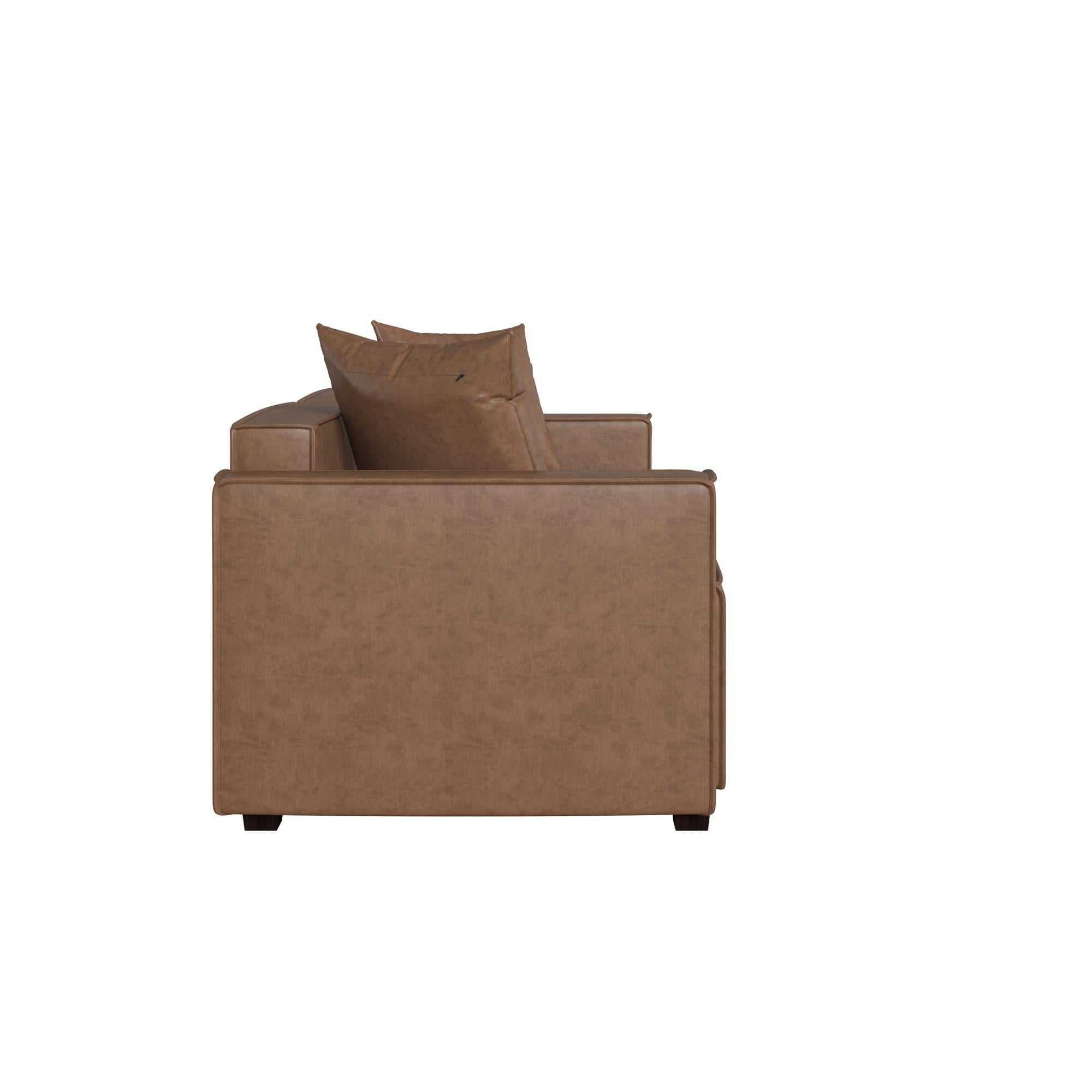 Mainstays Wynnewood 75" Low Profile Faux Leather Sofa Couch with 2 Throw Cushions, Brown - Image 20