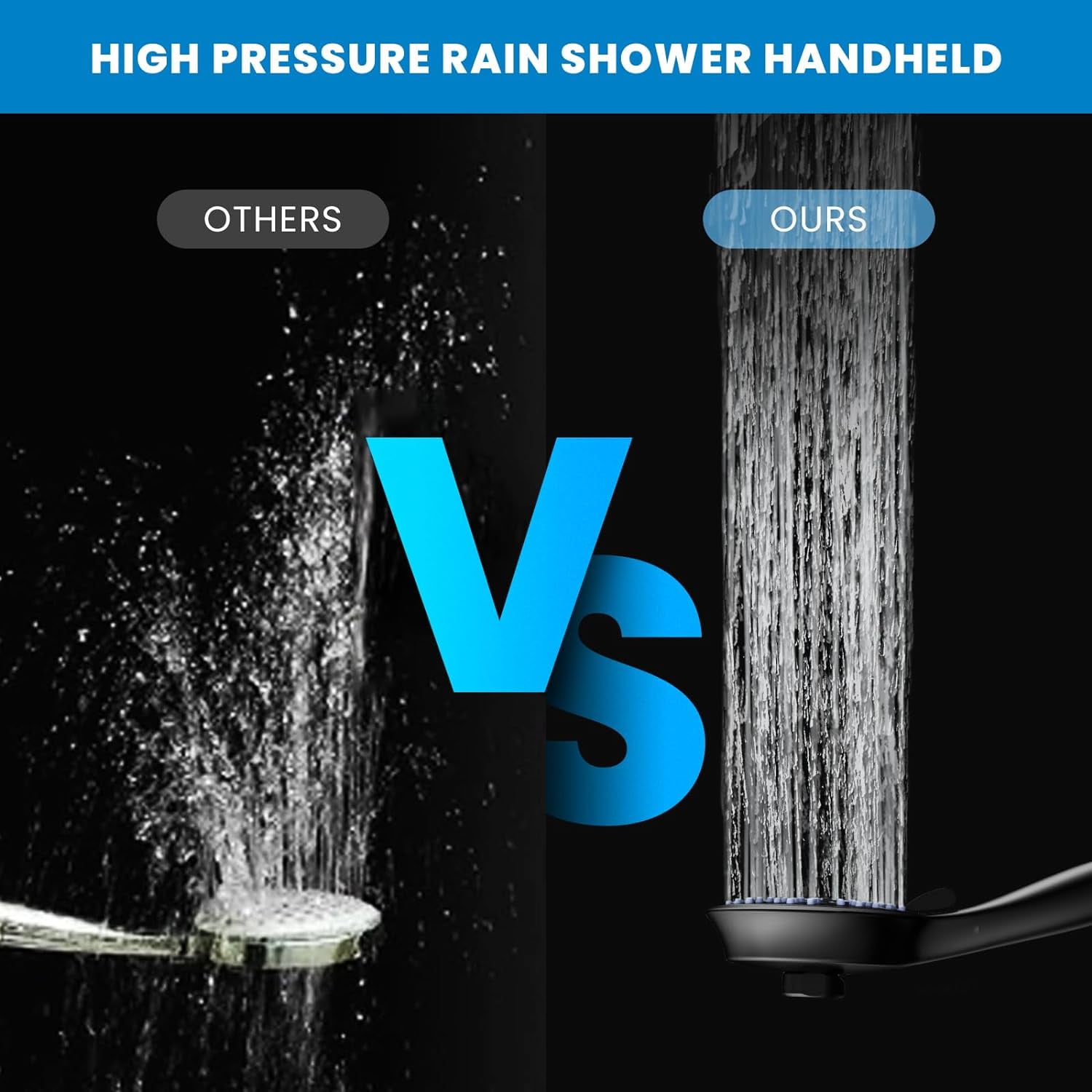 KINGTACK 10-Setting High Pressure Shower Heads, 2 in 1 Rainfall Shower Head & Handheld Showers with Magnetic Docking System, Handheld Shower Head with 59" Rotatable Stainless Steel Hose, Black - Image 6