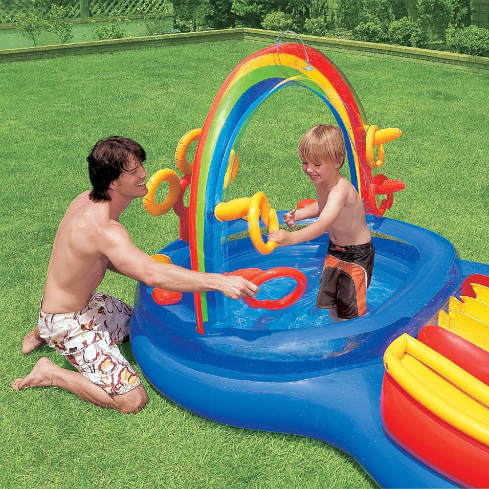 Intex 9.75 x 6.3 Ft Rainbow Slide Inflatable Pool Water Slide Ring Center - Image 3