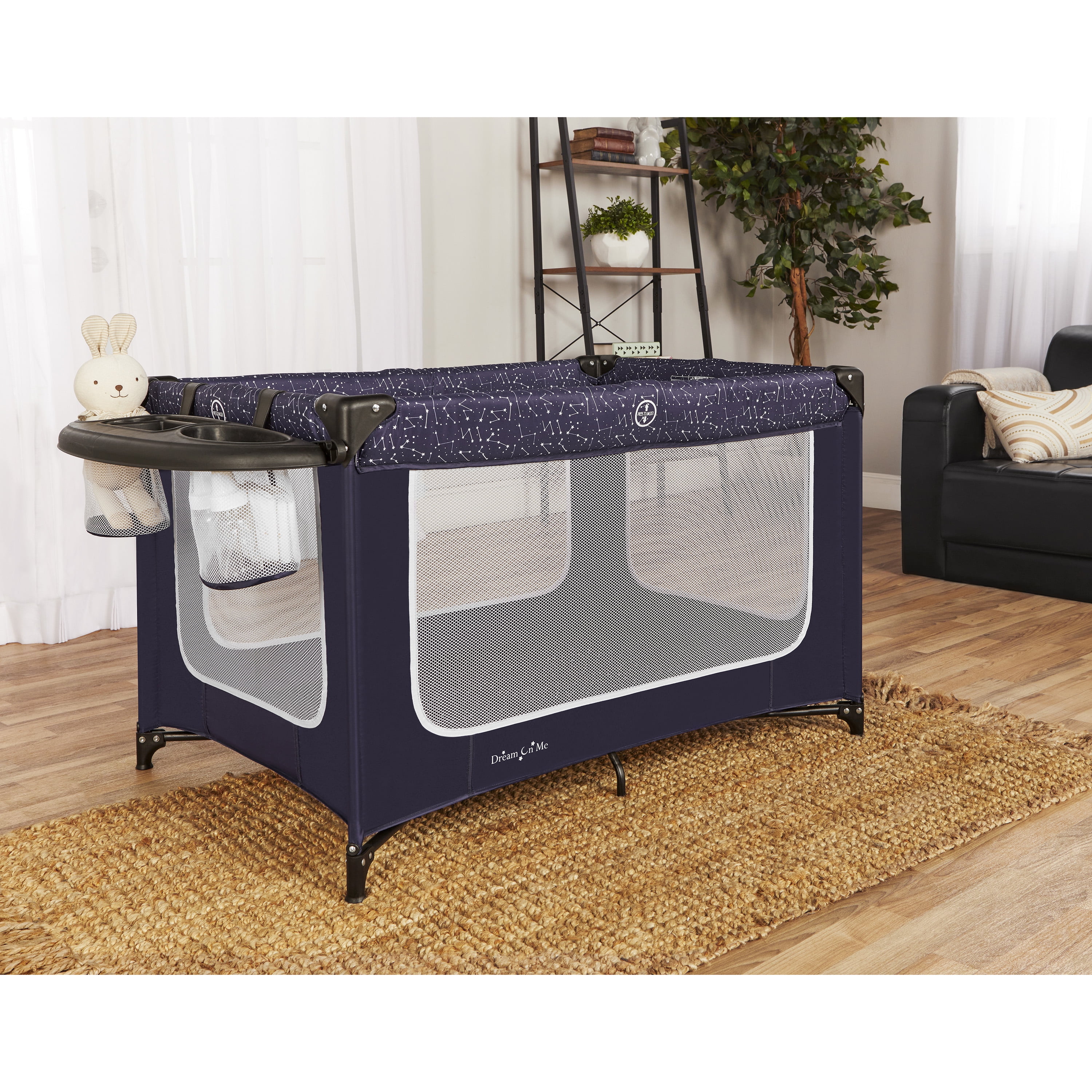 Dream On Me Emily Rose Deluxe Playard with Changing Tray and Infant Bassinet | with Canopy | Waterproof Fabric | with Changing Station | JPMA Certified | Lightweight In In Galaxy Blue - Image 19