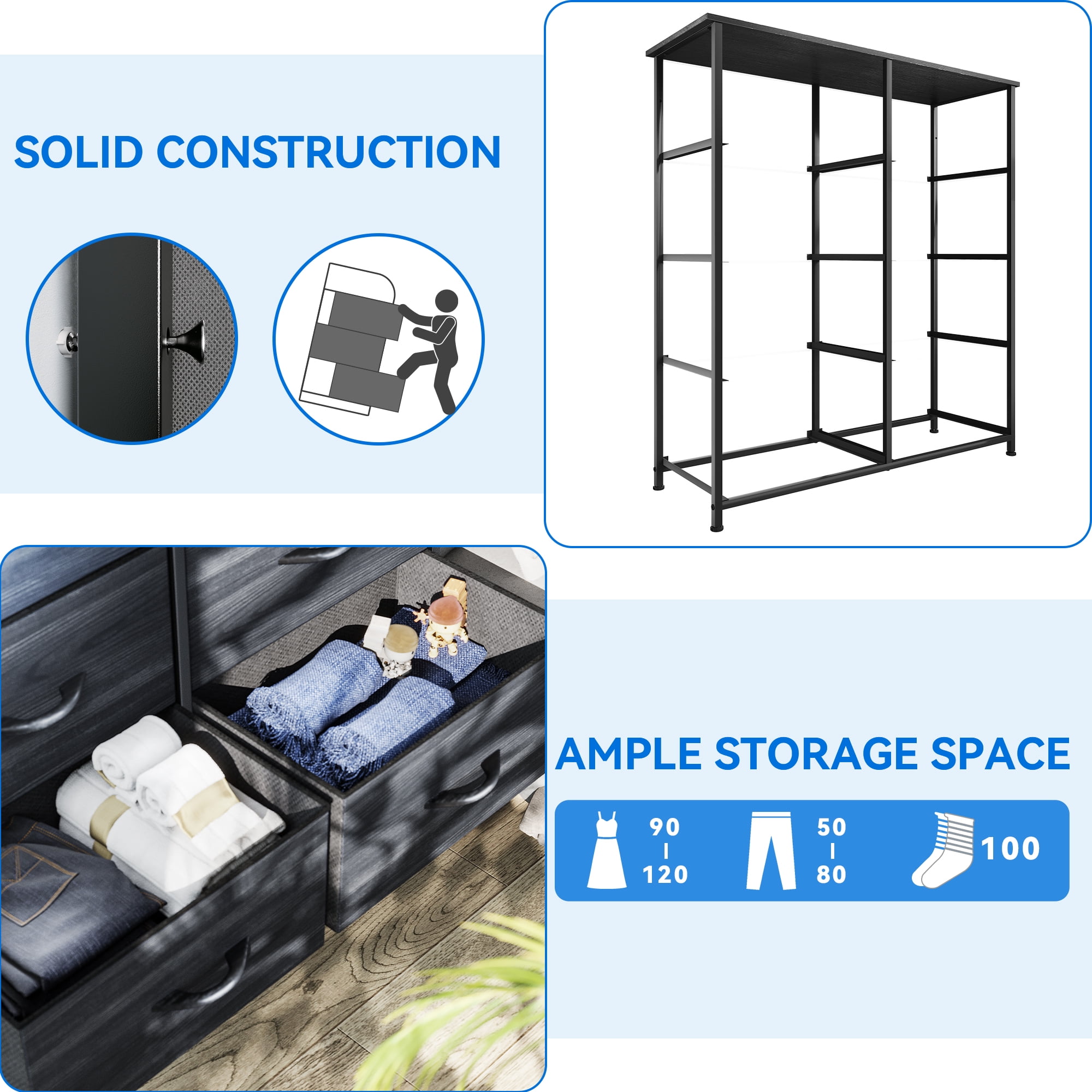 Uforic 8-Drawer Dresser with Wooden Top & Steel Frame, Storage Chest for Bedroom, Charcoal Black - Image 8
