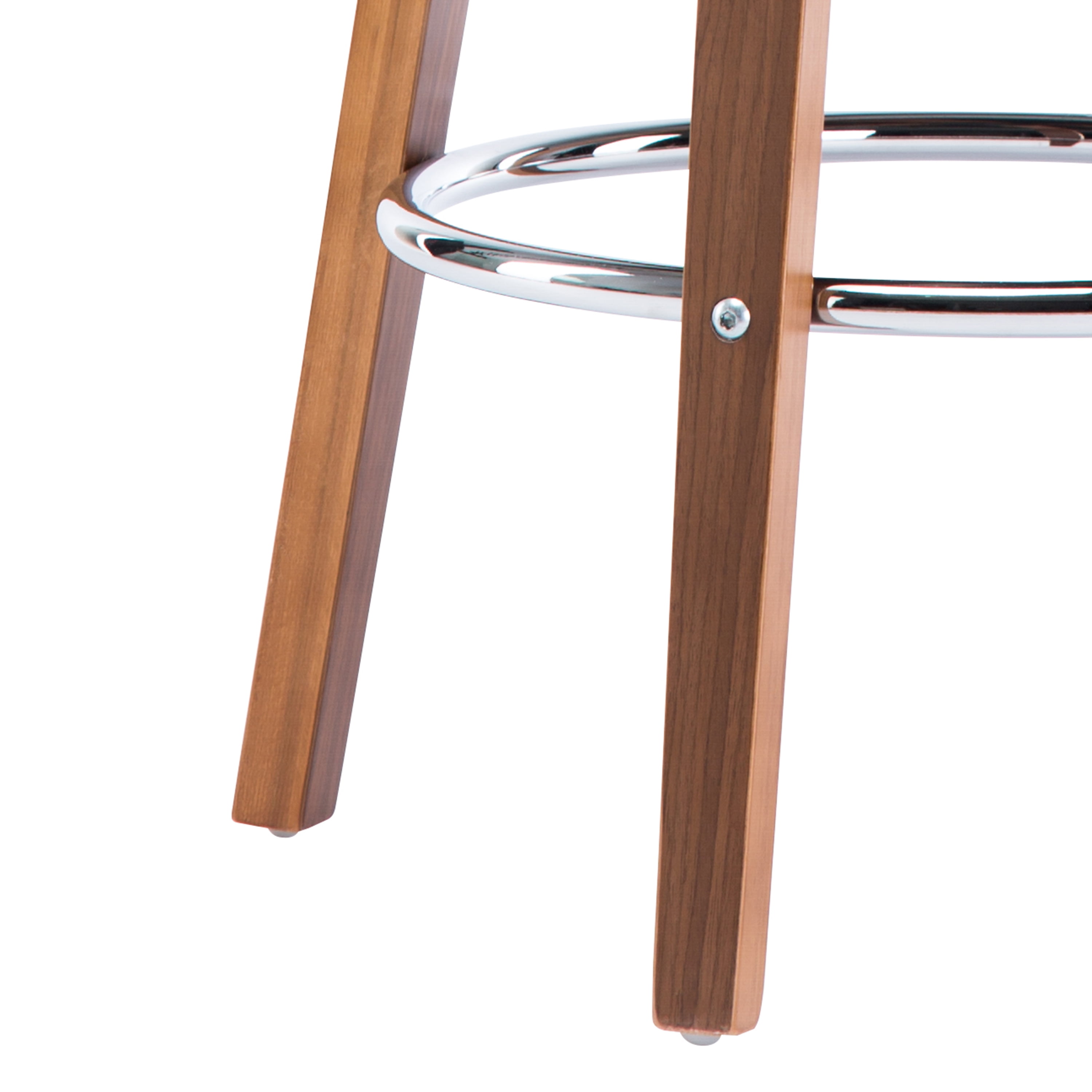 Wood and Black Faux Leather Mid-Century Modern Swivel Barstool with Decorative Back 26-Inch Seat Height - Image 7