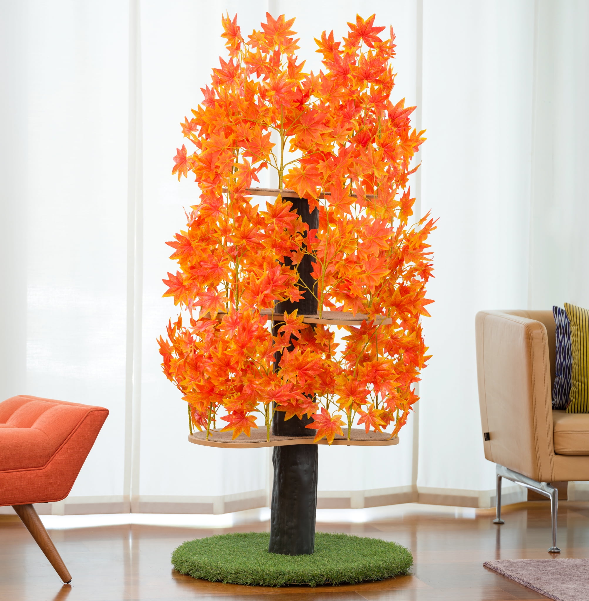 On2Pets Cat Tree with Leaves, Cat House & Cat Activity Tree, Multi-Level Cat Condo for Indoor Cats, Round Base - Image 7