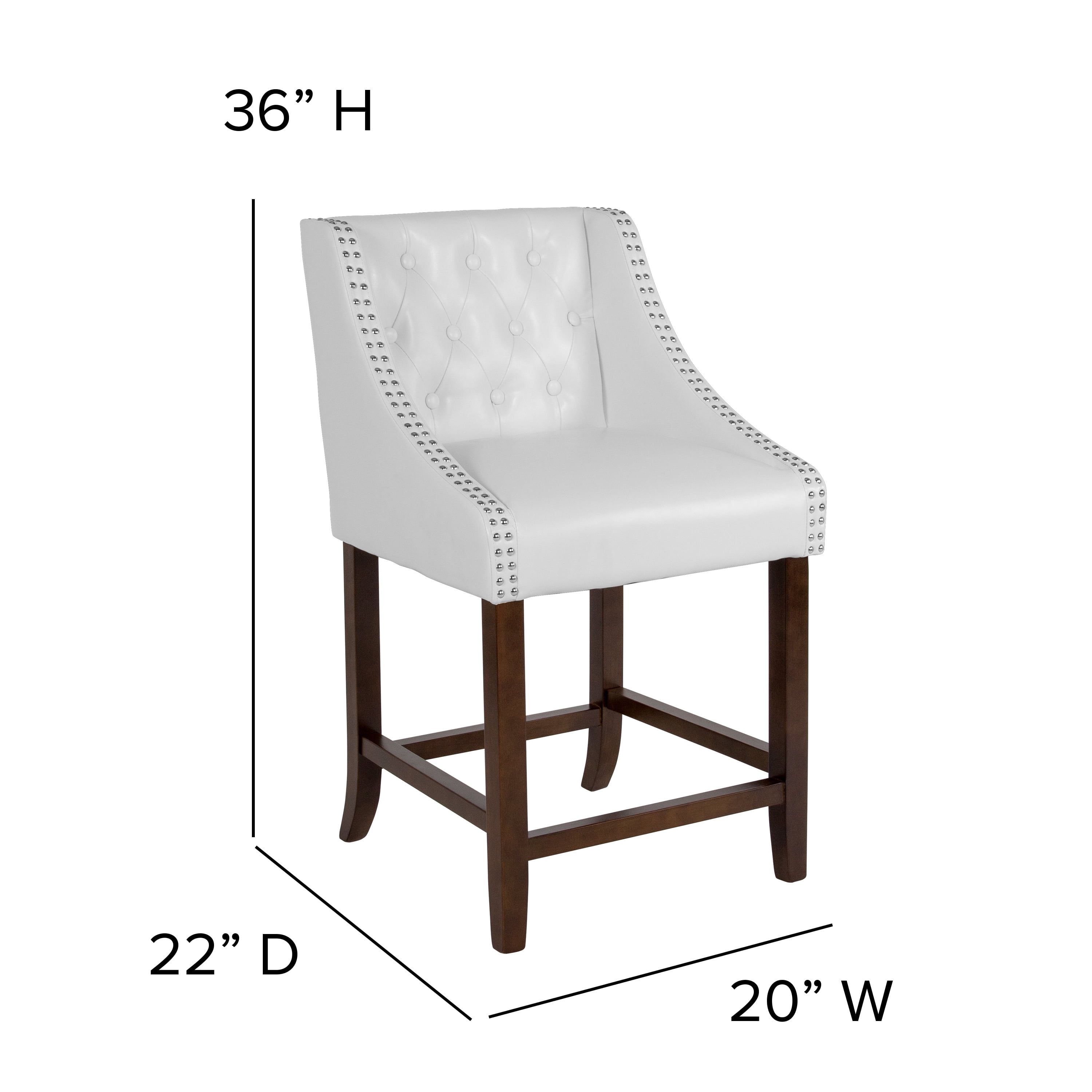 Flash Furniture Carmel Series 24" High Transitional Tufted Walnut Counter Height Stool with Accent Nail Trim in White LeatherSoft - Image 5