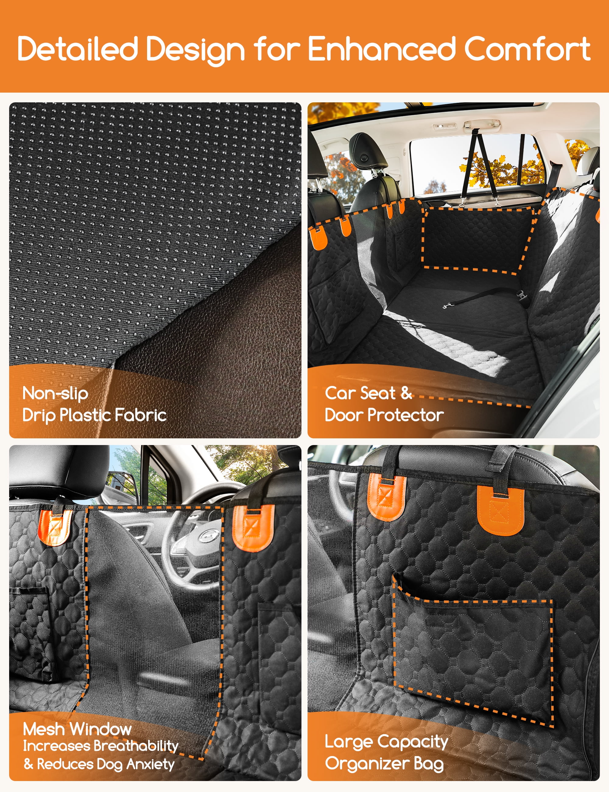 Dog Hammock for Car with Hard Bottom,52* 25“ Dog Car Seat Cover for Back Seat Waterproof for Cars/SUV, Black - Image 7