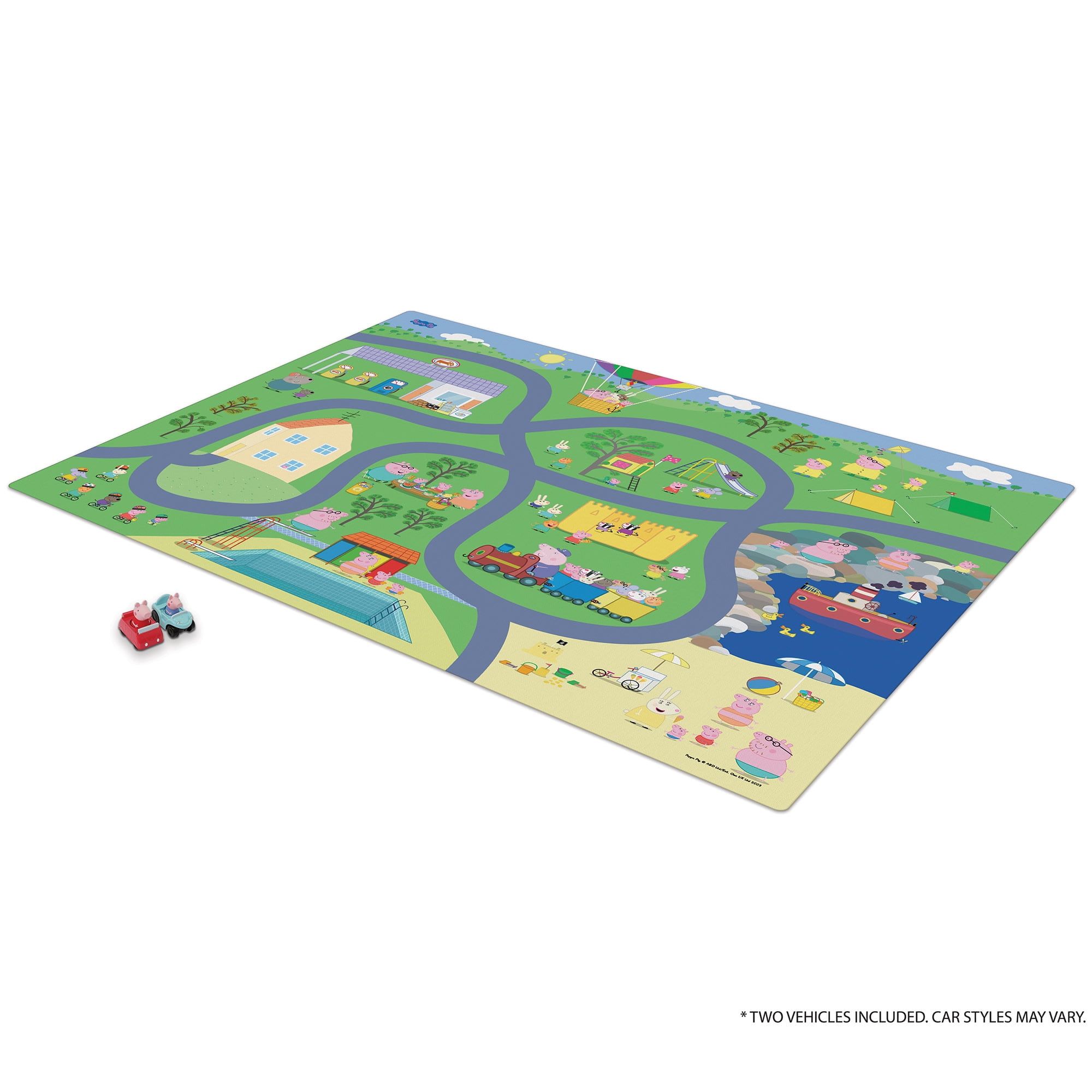 Imaginmat: Jumbo -Peppa Pig - Floor Playmat & 2 Toy Cars, 47 x 61", 2 Character Vehicles, Durable EVA Foam Mat, Portable, Licensed, Kids Ages 3+ - Image 6