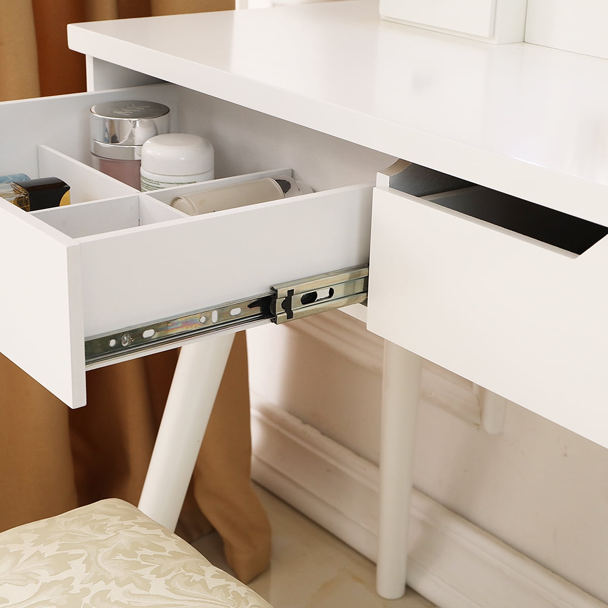 Ktaxon Dressing Table, Light Bulbs and Cushioned Stool Table Set, White - Image 12