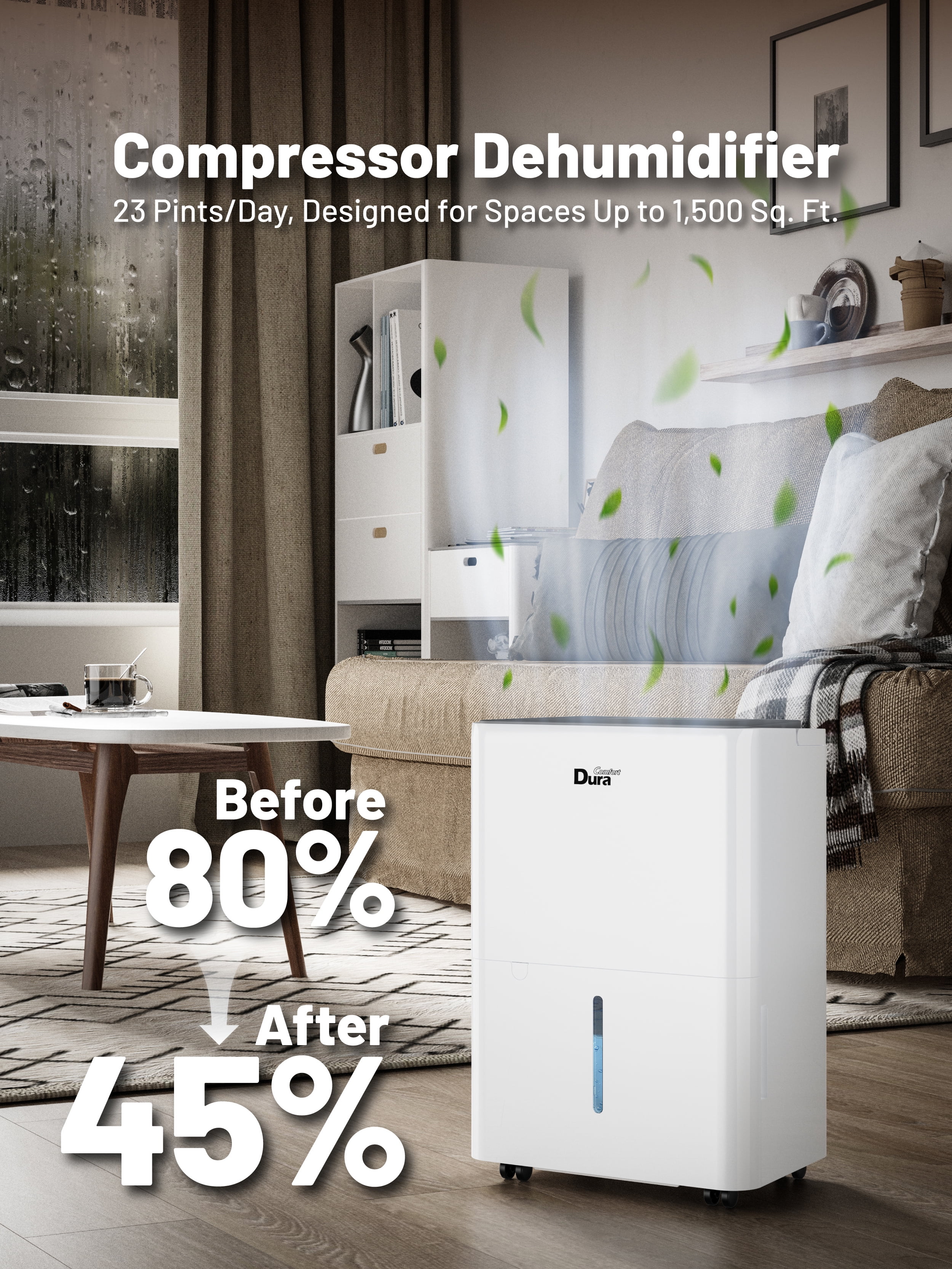 DuraComfort 8 Pint Dehumidifier for Basement and Home with Drain Hose, up to 1000 sq.ft, 24-Hour Timer (MAX 22 Pint at 95°F, 90% RH) - Image 2