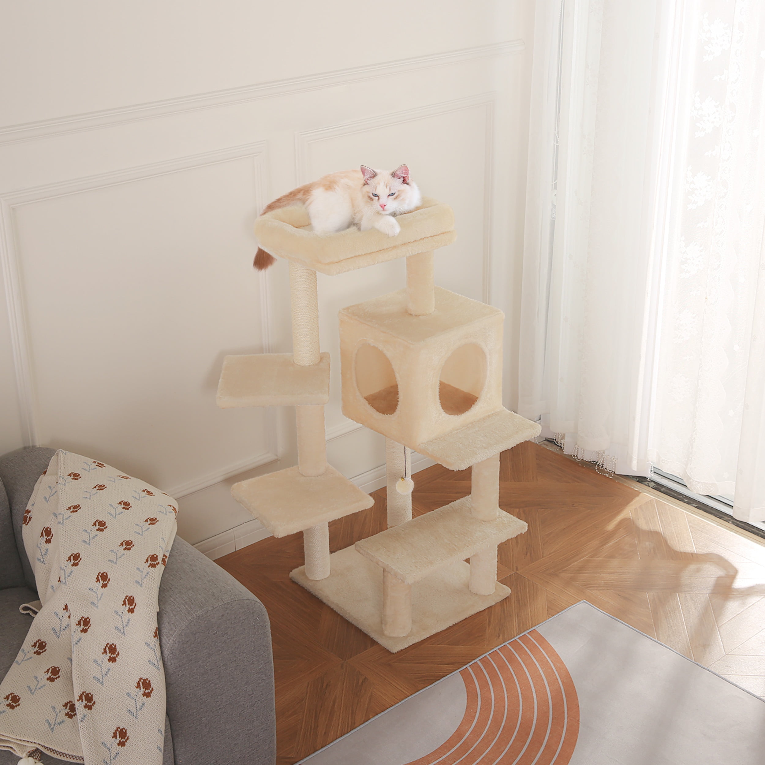 Vibrant Life 40inch Multi-Level Cat Tree Tower with Scratching Post and Cozy Condo, Cream - Image 3