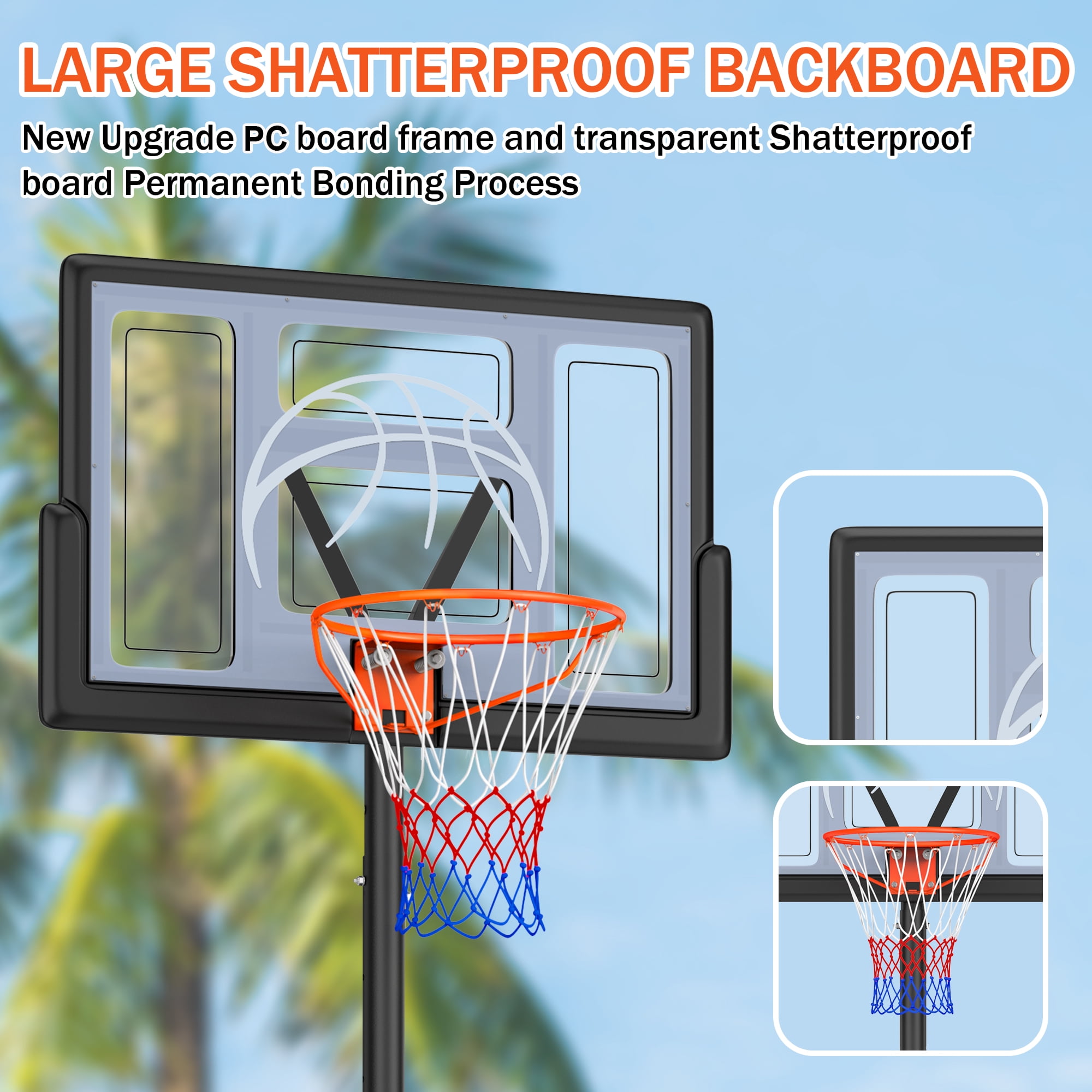 4.4-10ft Portable Basketball Hoop 44" Height Adjustable Basketball Goal System with PC Backboard Material Outdoor,Gray - Image 11