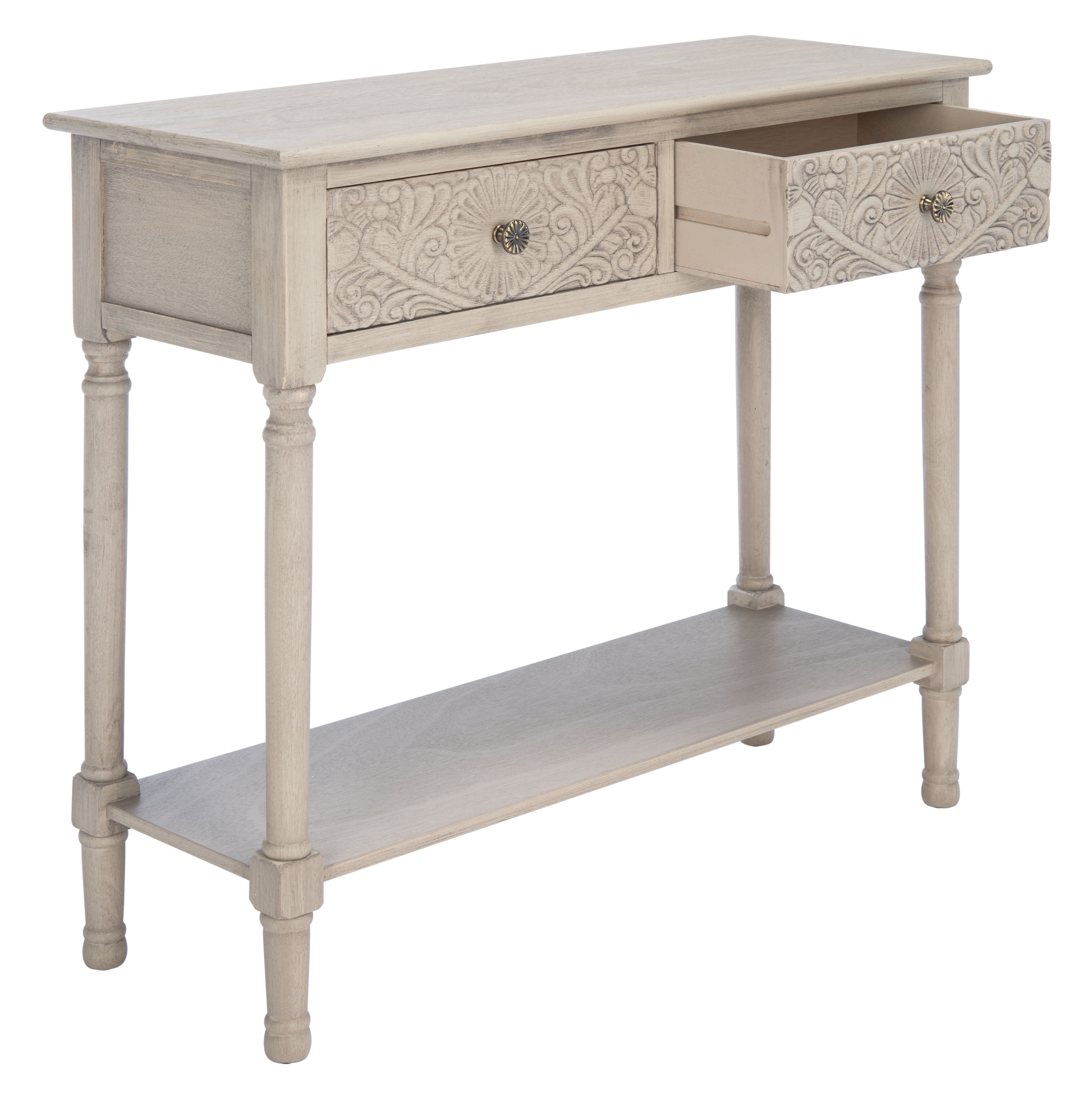 SAFAVIEH Josie French 2-Drawer Taupe Wood Rectangle Console Table (35.5 in. W x 13 in. D x 29.5 in. H) - Image 7