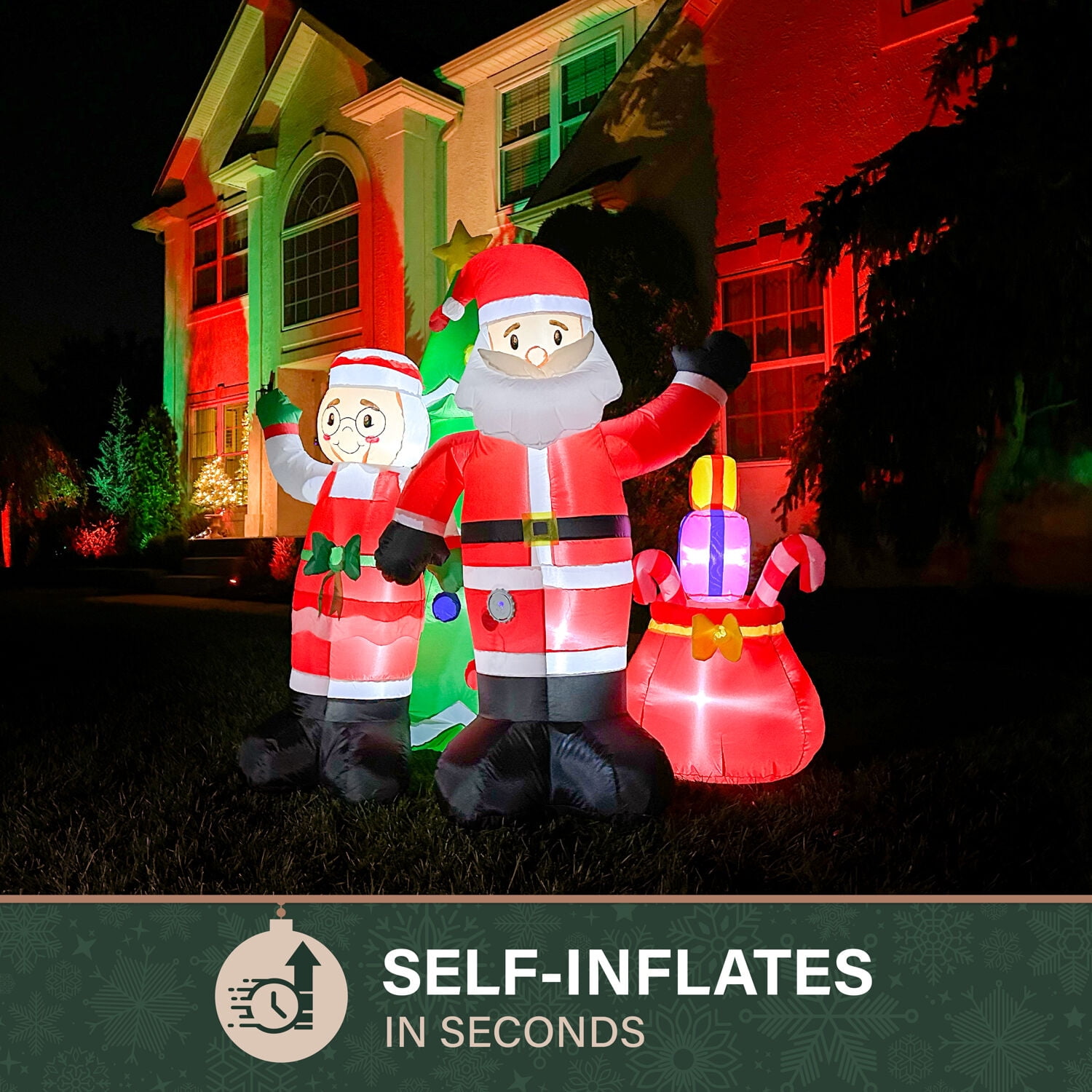 Fraser Hill Farm 6-Ft. Tall Pre lit Mr. and Mrs. Claus with Tree Inflatable with Music, FHFMRMRSCLS061-L - Image 13