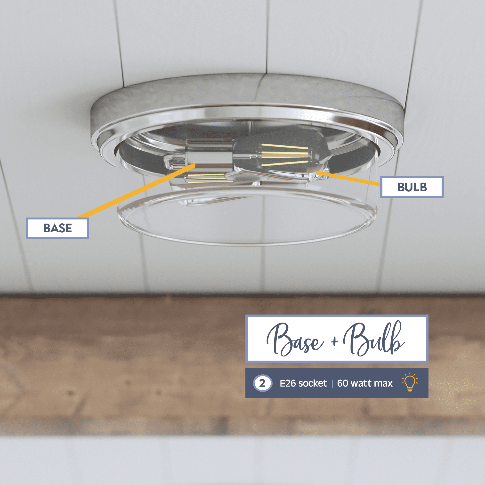 Prominence Home Madelyn 13" Brushed Nickel Flush Mount Indoor/Outdoor Light with Square Clear Glass Shade - Image 4