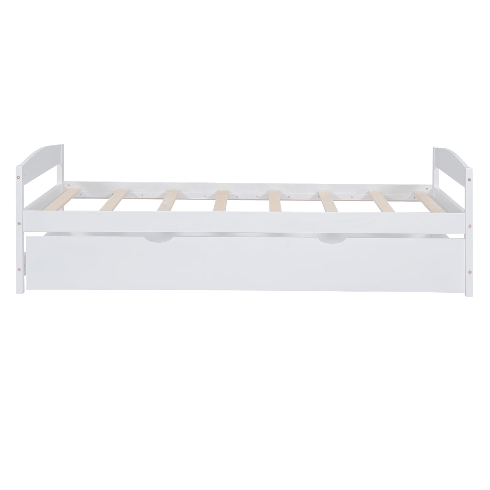 Euroco Twin Size Platform Bed with Trundle, Low Profile Easy Assembly Wood Daybed, White - Image 8