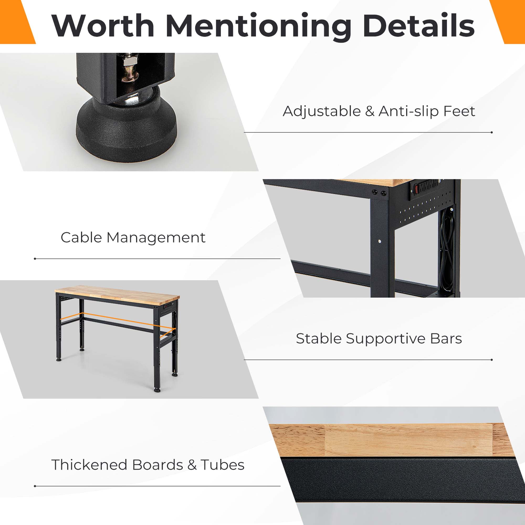 Costway 53" Adjustable Height Workbench 1760lbs Capacity Workstation w/ Power Outlets - Image 4