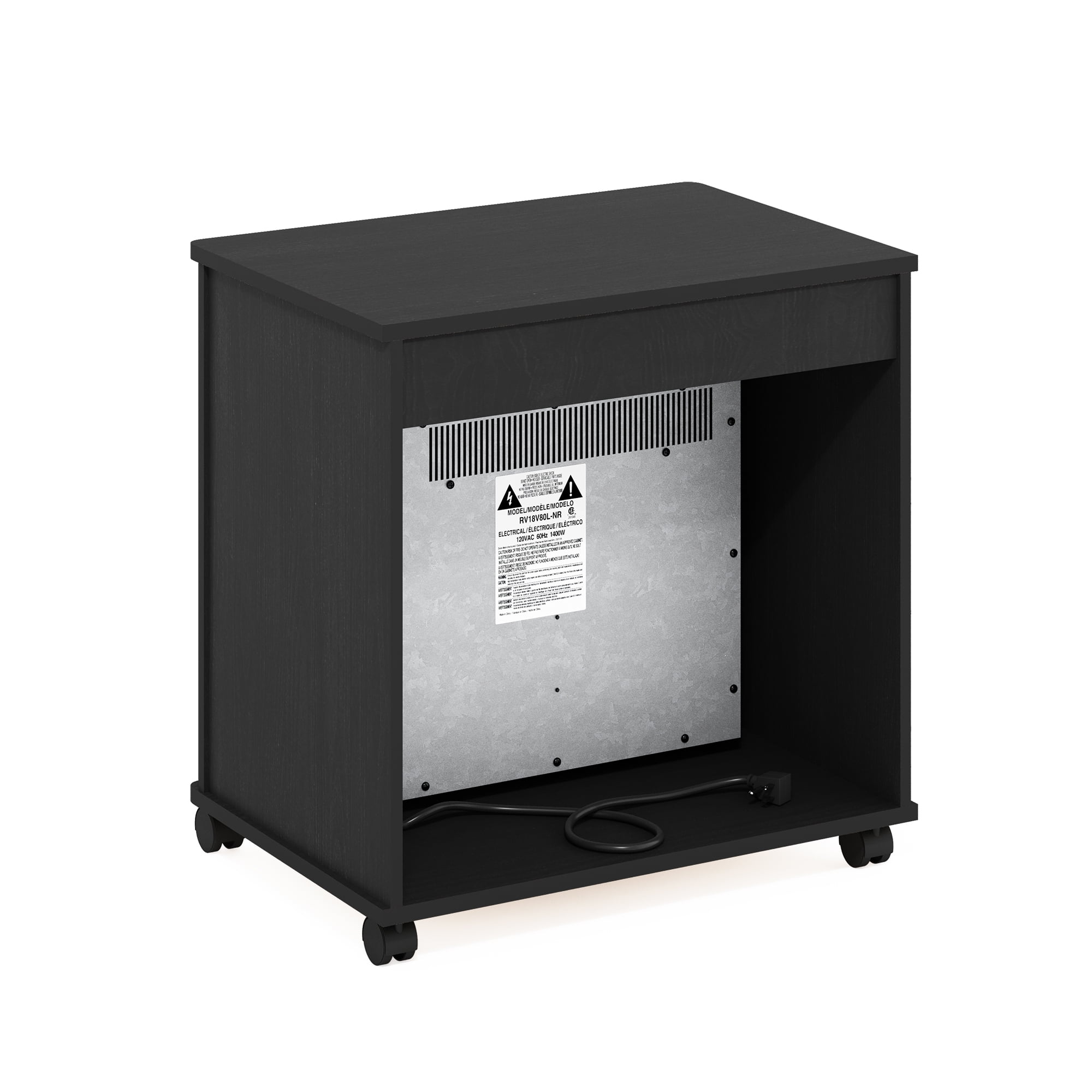 Furinno Jensen Electric Fireplace End Table with Wheels, Americano - Image 8