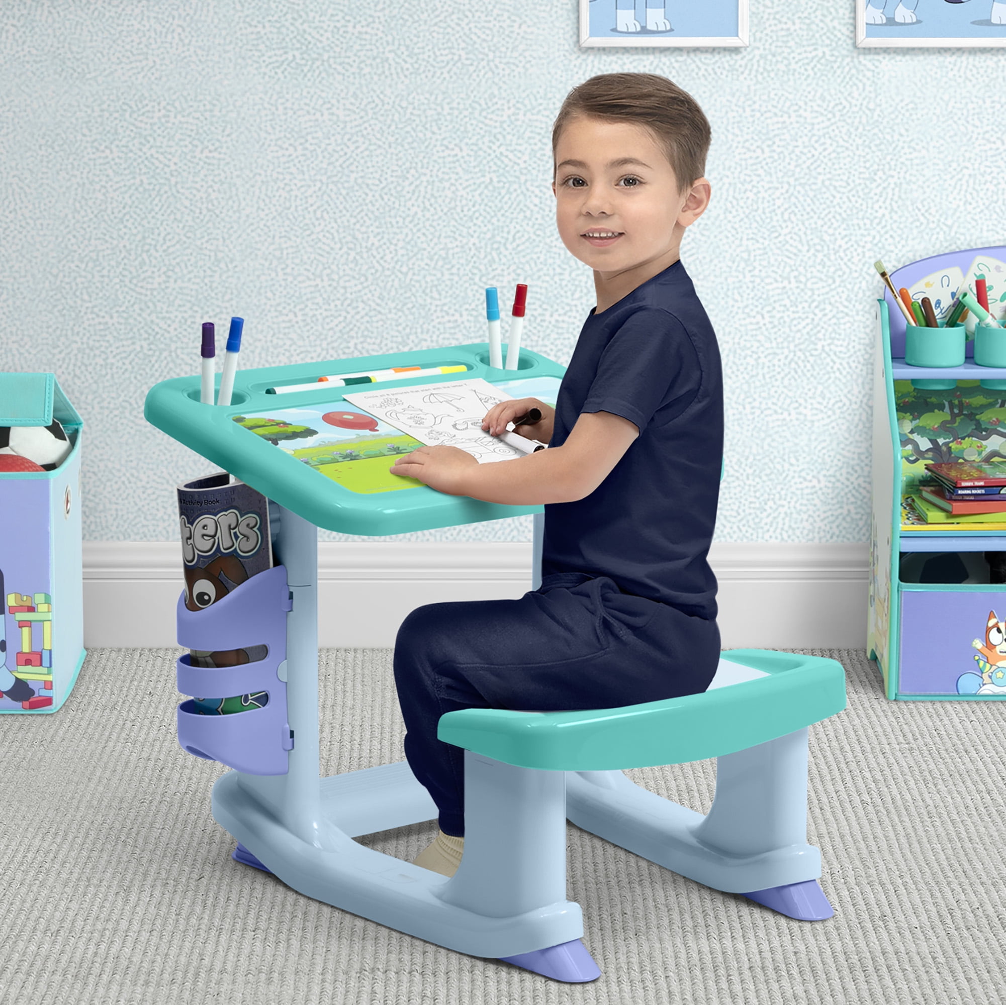 Bluey Draw and Play Desk by Delta Children – Includes 10 Markers and Coloring Book, Blue - Image 6