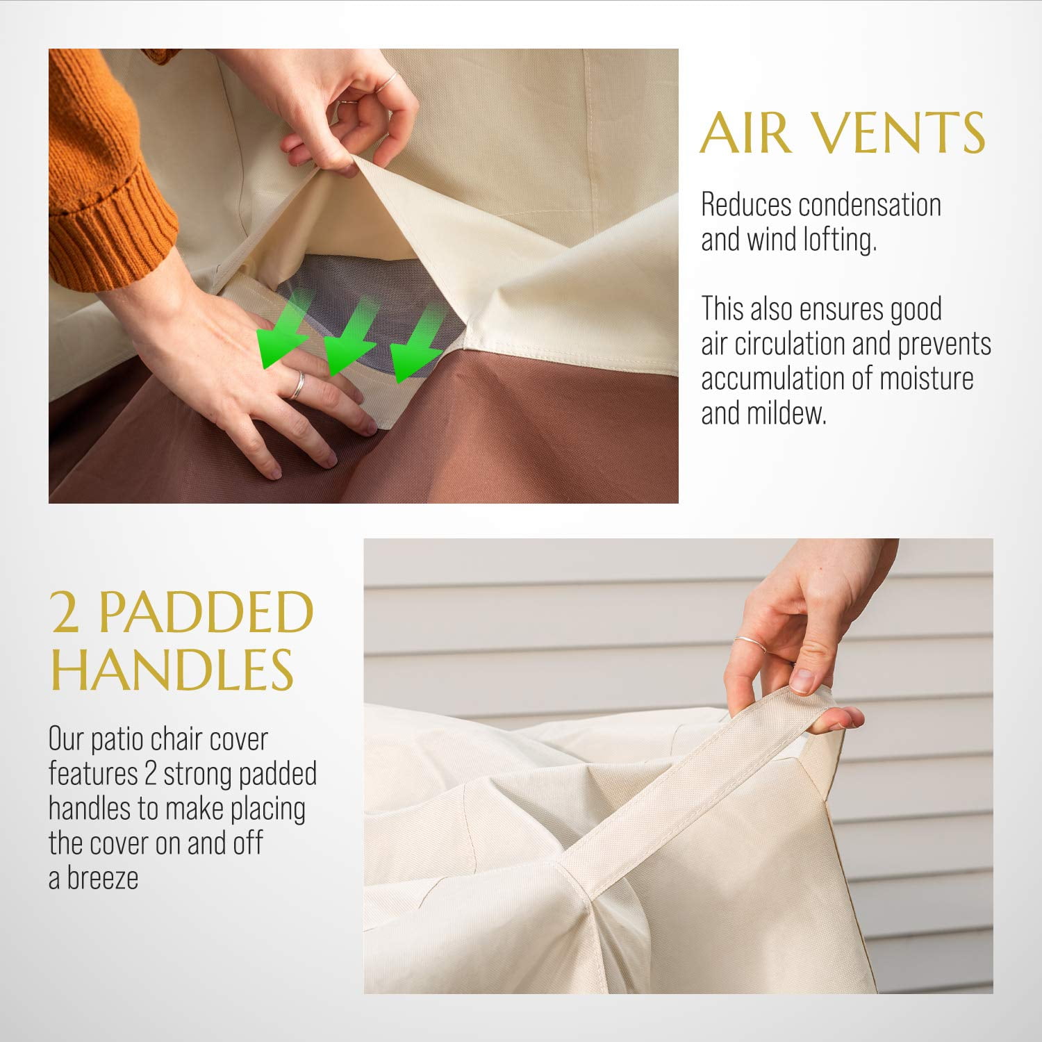 Signature Living Set of 2 Outdoor Waterproof Patio Chair Covers, Durable 600D UV-Coated Polyester Outdoor Chair Covers for All-Weather Protection (Tan, Large 40 Inch) - Image 3