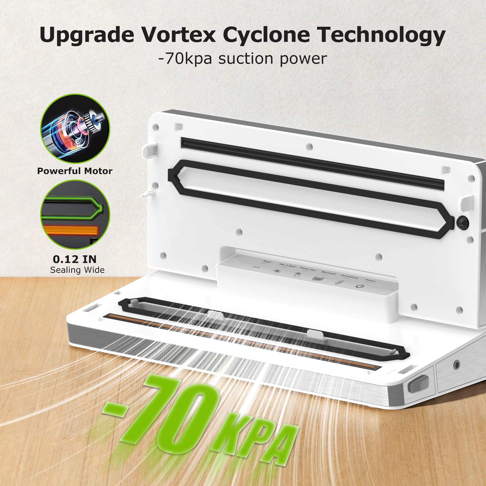 Bonsenkitchen Vacuum Sealer, Stainless Steel Food Sealer with Built-in Cutter and Bag Storage, include 1 Roll Bag & Vacuum Bags - Image 7