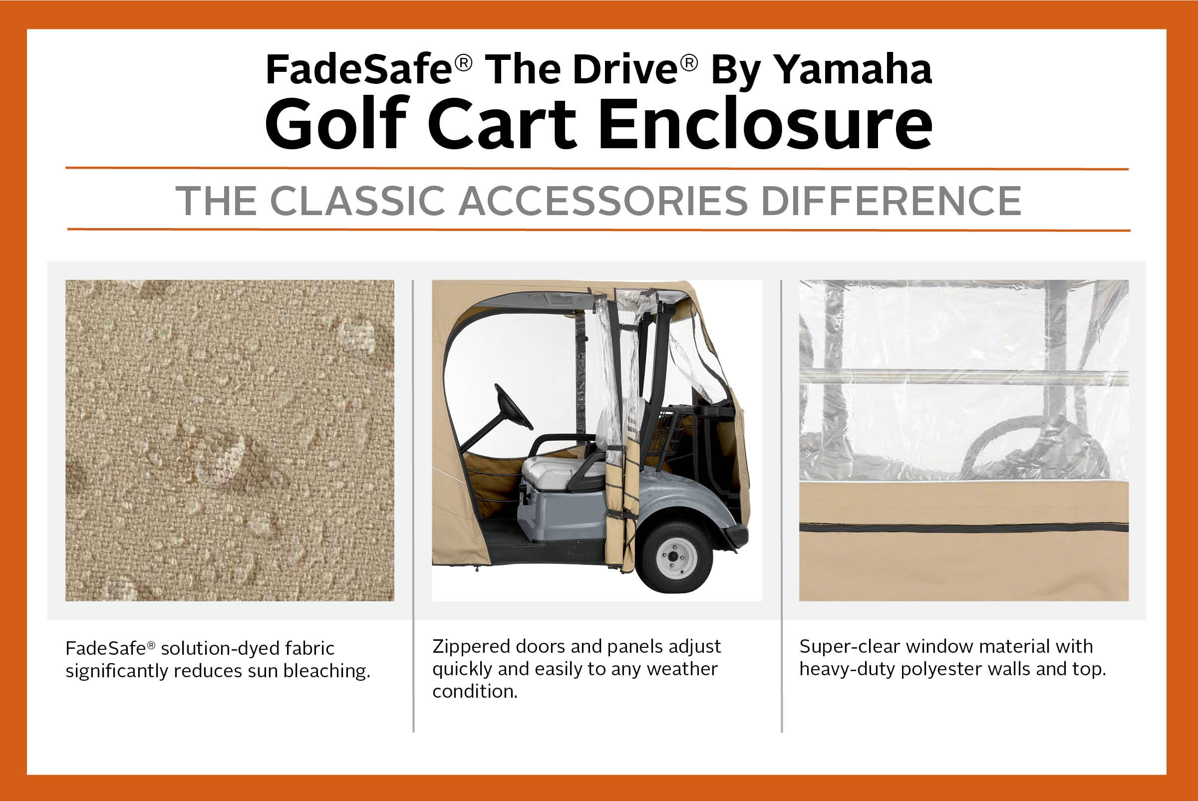 Classic Accessories Fairway Short Roof The Drive by Yamaha FadeSafe Golf Cart Enclosure - Khaki - Image 11