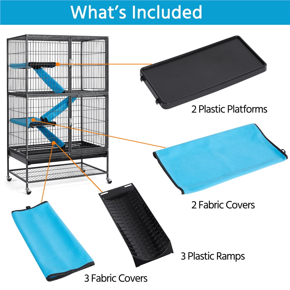 Alden Design 2-Story Rolling Metal Small Animal Cage with Removable Ramps & Platforms for Adult Rats, Ferrets, Chinchillas, Guinea Pigs - Image 10