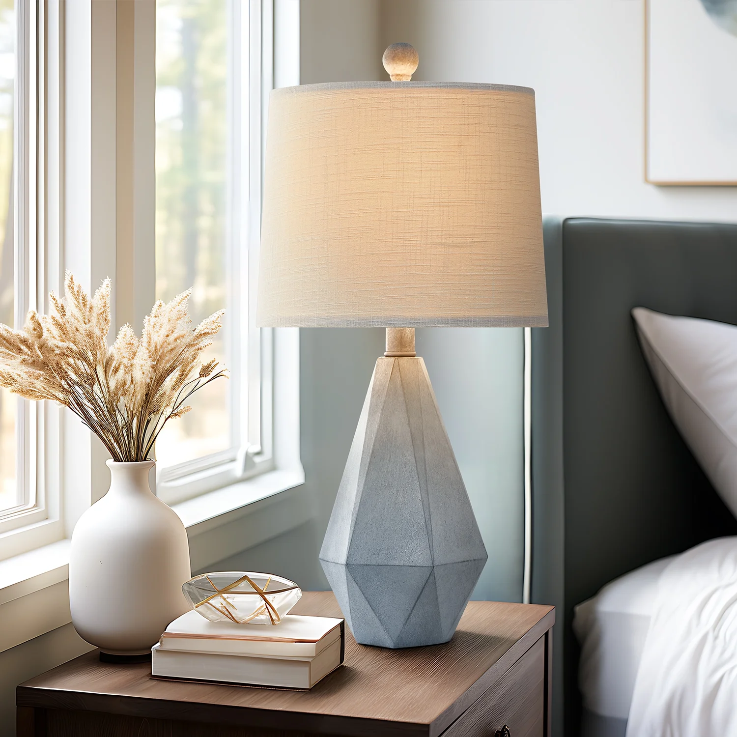 Oneach Farmhouse Table Lamps Set of 2 for Living Room Bedroom 20.25" Resin Bedside Nightstand Lamps with Linen Drum Shade - Image 7