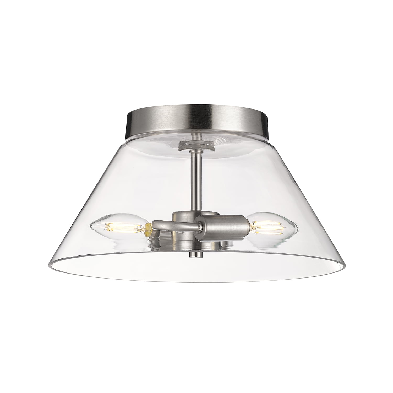 2-Light Satin Nickel Flush Mount Ceiling Light with Glass Shade - Image 8