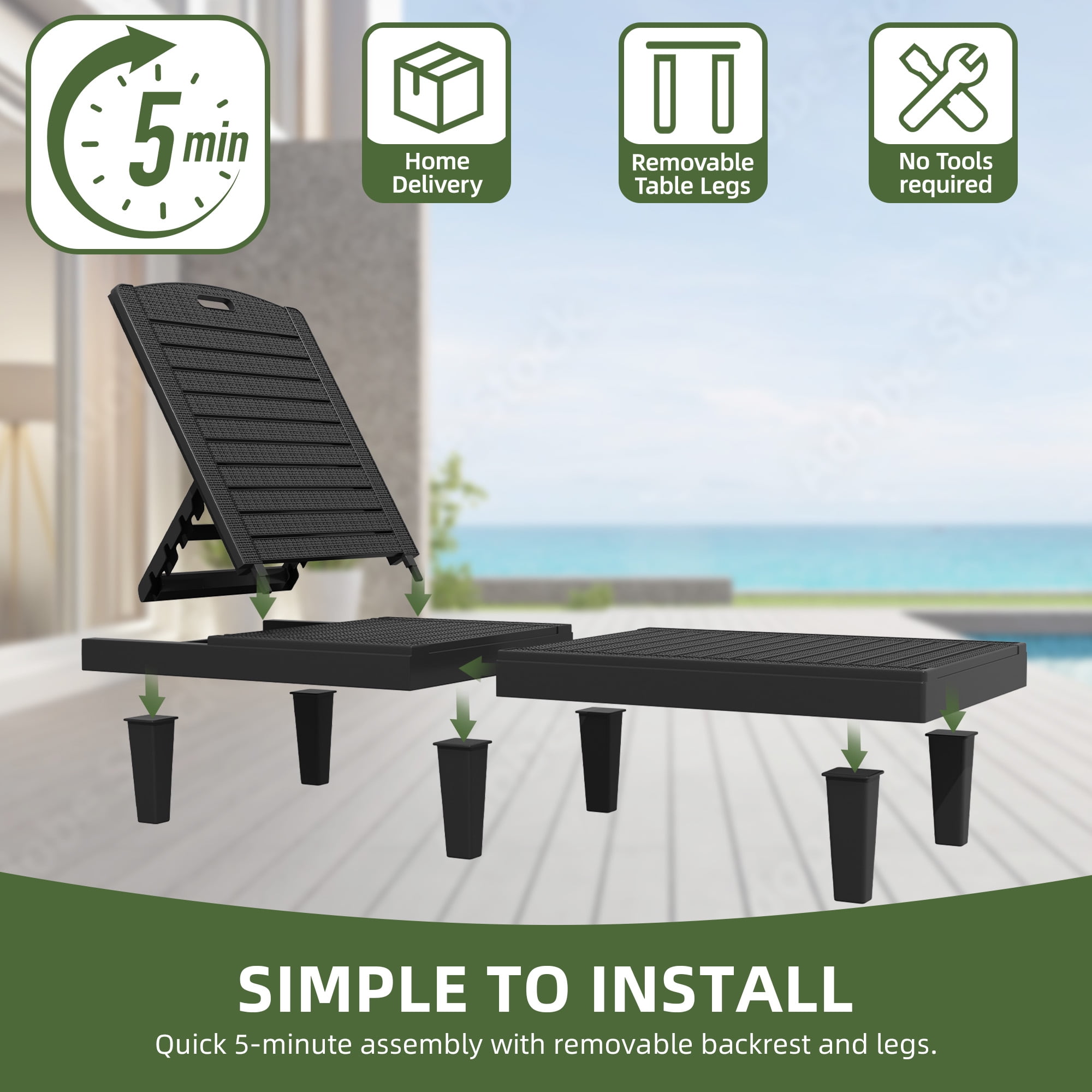 Dextrus Black Outdoor Wicker Loveseat, Double Seater with 3CM Gray Cushion, Polypropylene Resin, Faux Wood Grain - Image 3